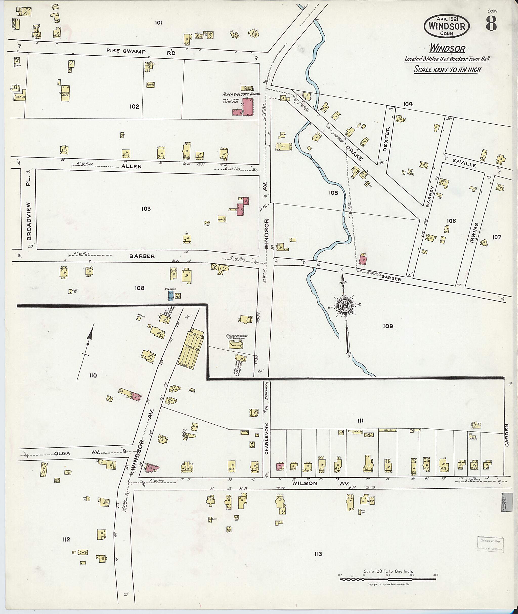 This old map of Windsor, Hartford County, Connecticut was created by Sanborn Map Company in 1921