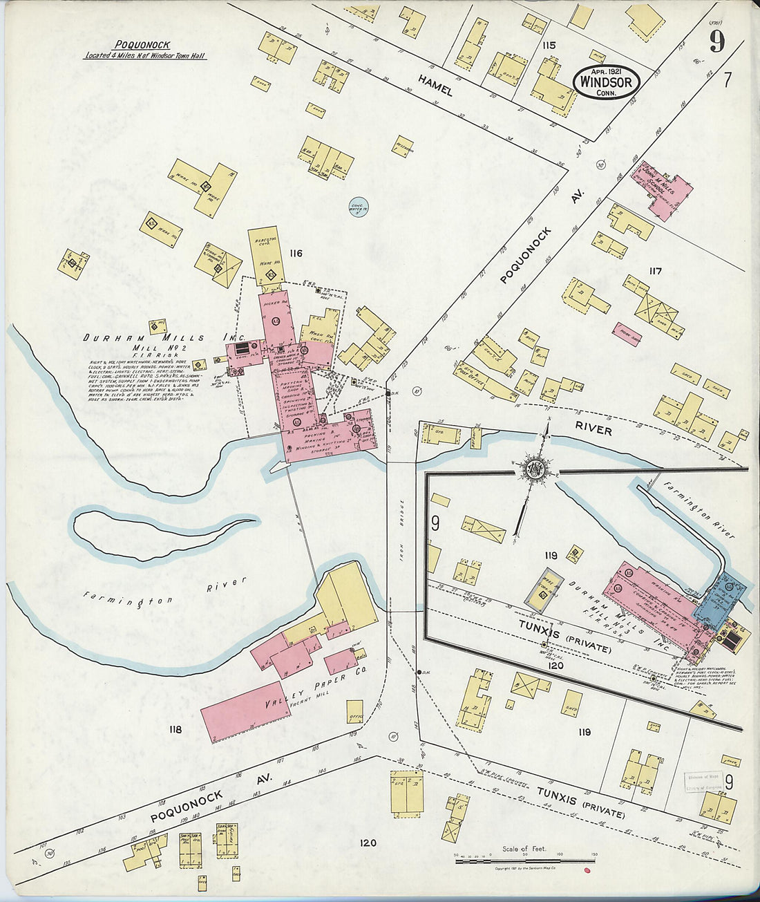 This old map of Windsor, Hartford County, Connecticut was created by Sanborn Map Company in 1921