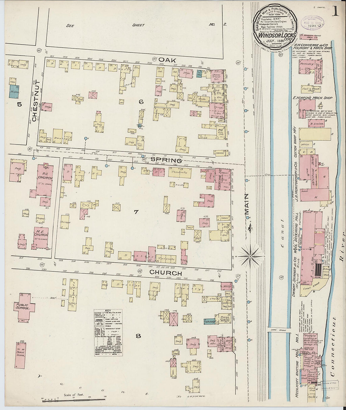 This old map of Windsor Locks, Hartford County, Connecticut was created by Sanborn Map Company in 1885