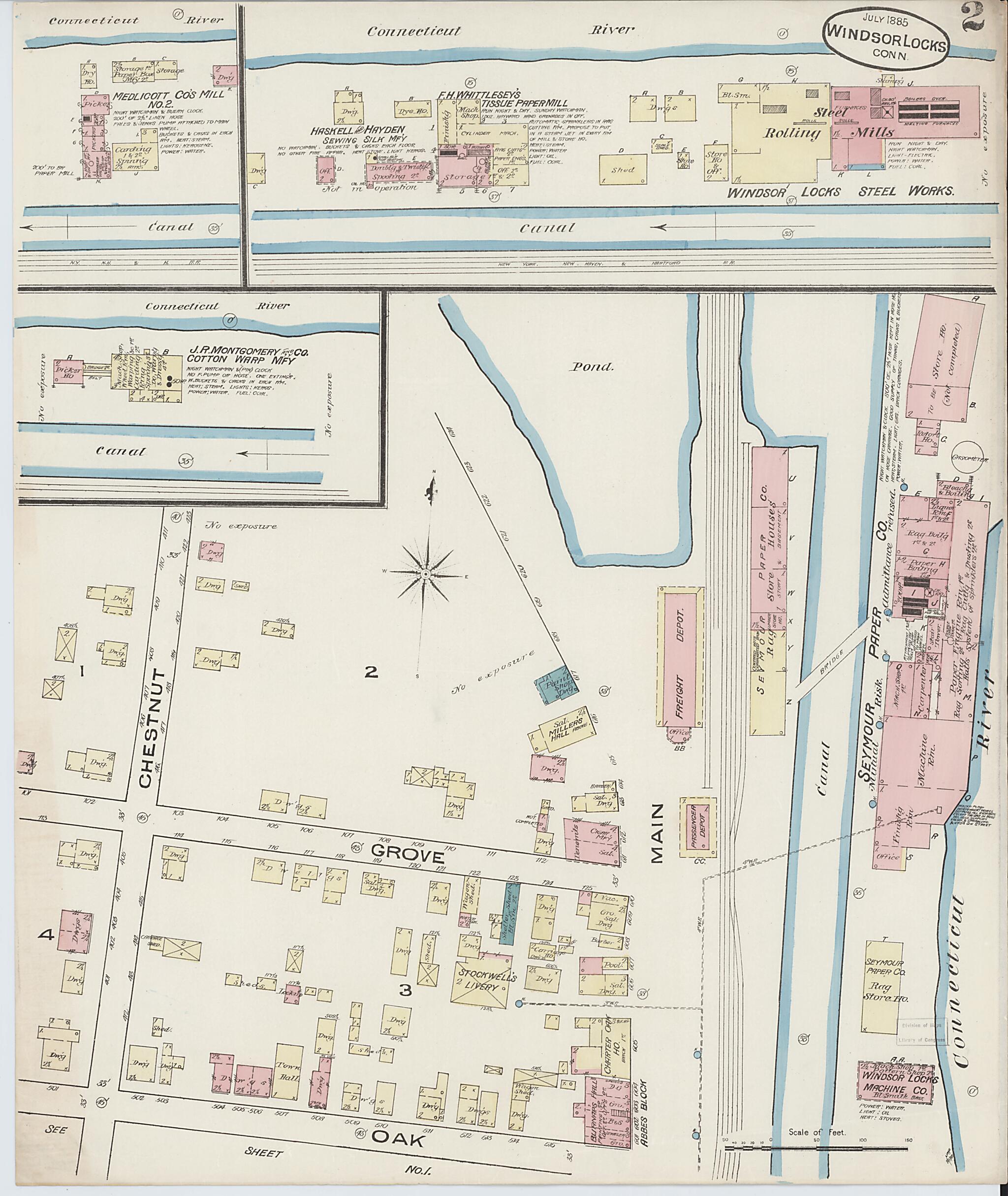 This old map of Windsor Locks, Hartford County, Connecticut was created by Sanborn Map Company in 1885