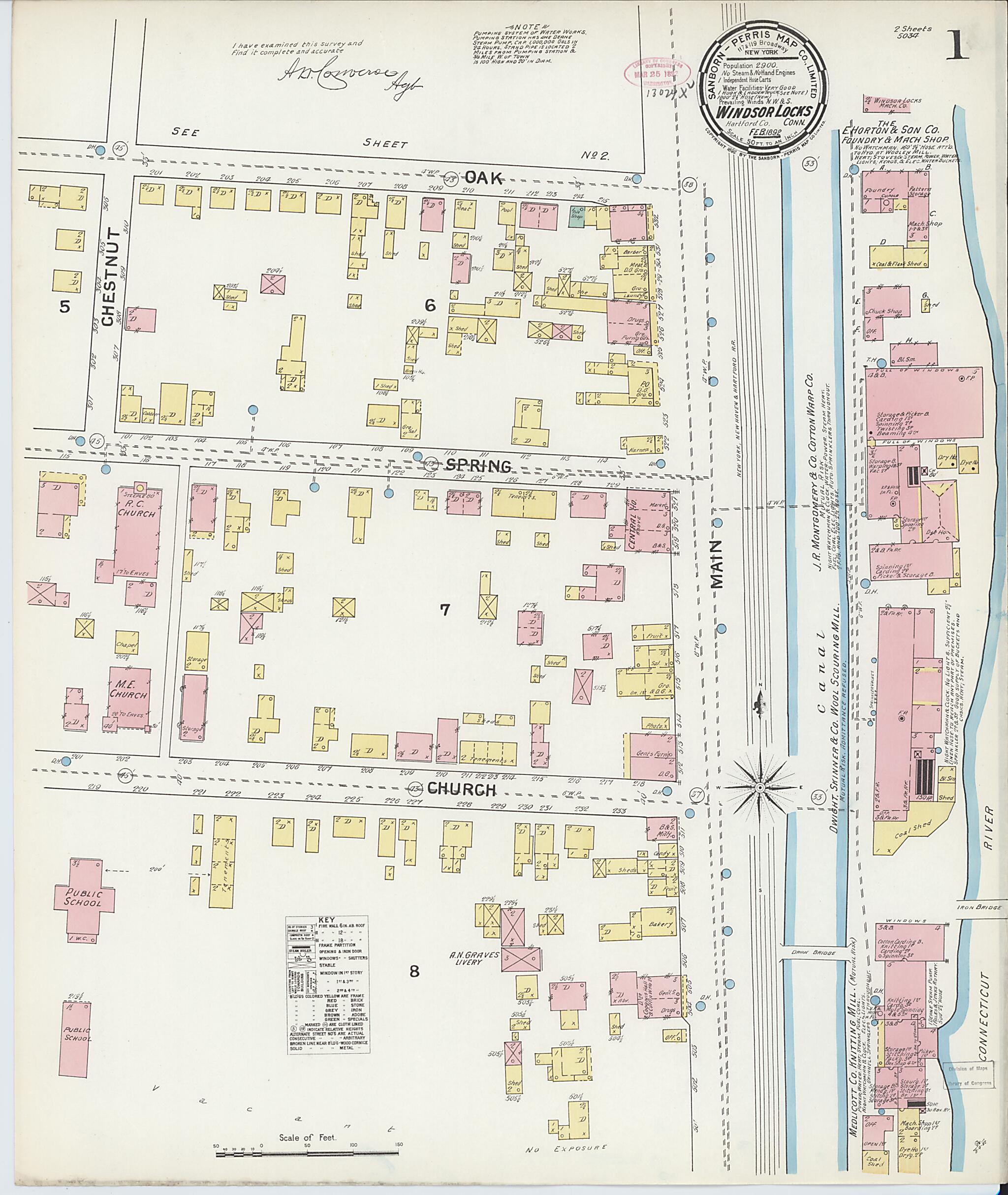 This old map of Windsor Locks, Hartford County, Connecticut was created by Sanborn Map Company in 1892
