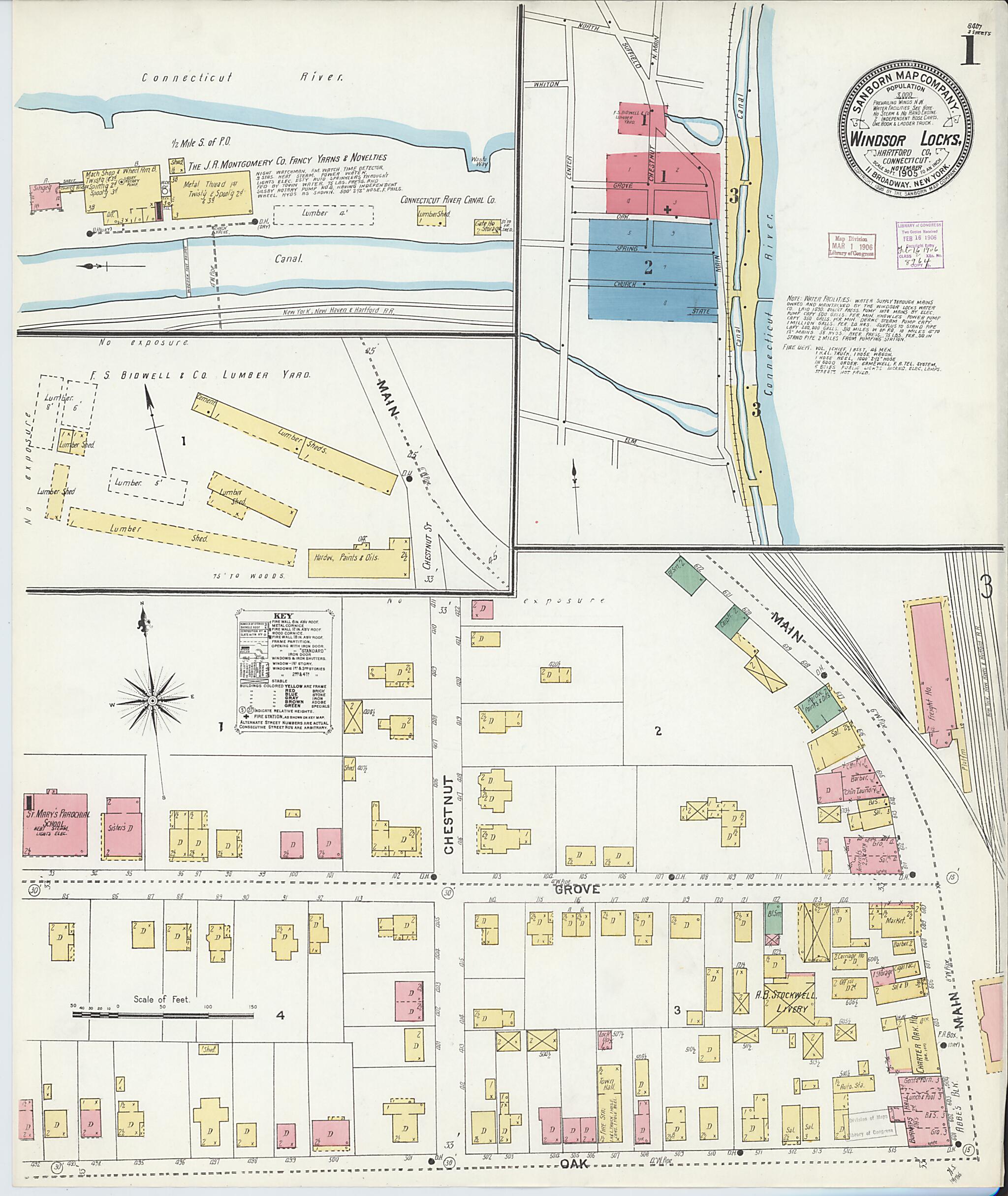 This old map of Windsor Locks, Hartford County, Connecticut was created by Sanborn Map Company in 1905