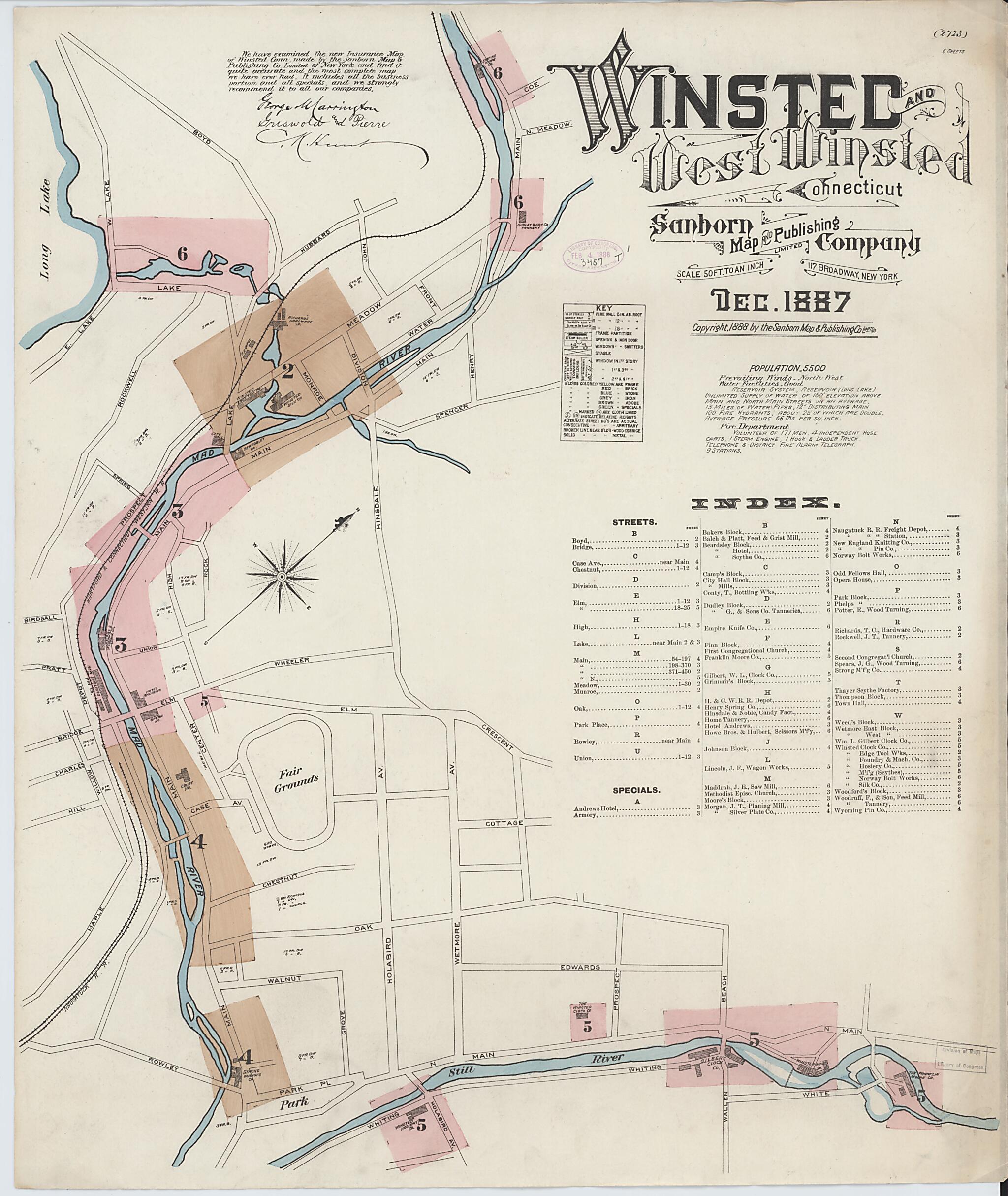 This old map of Winsted, Litchfield County, Connecticut was created by Sanborn Map Company in 1887