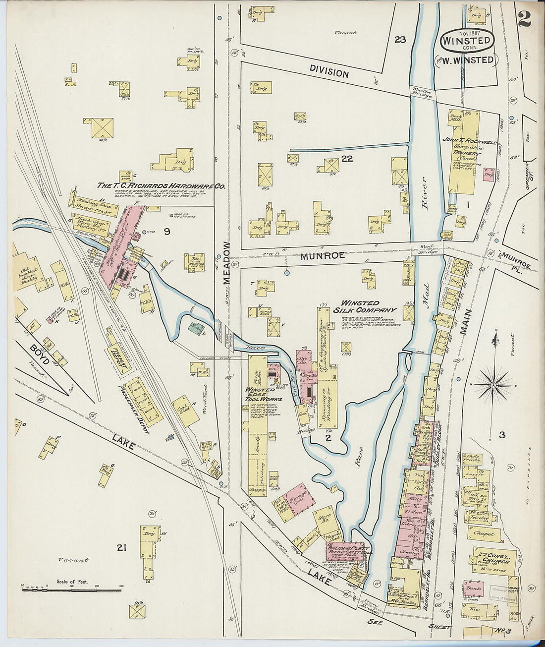 This old map of Winsted, Litchfield County, Connecticut was created by Sanborn Map Company in 1887