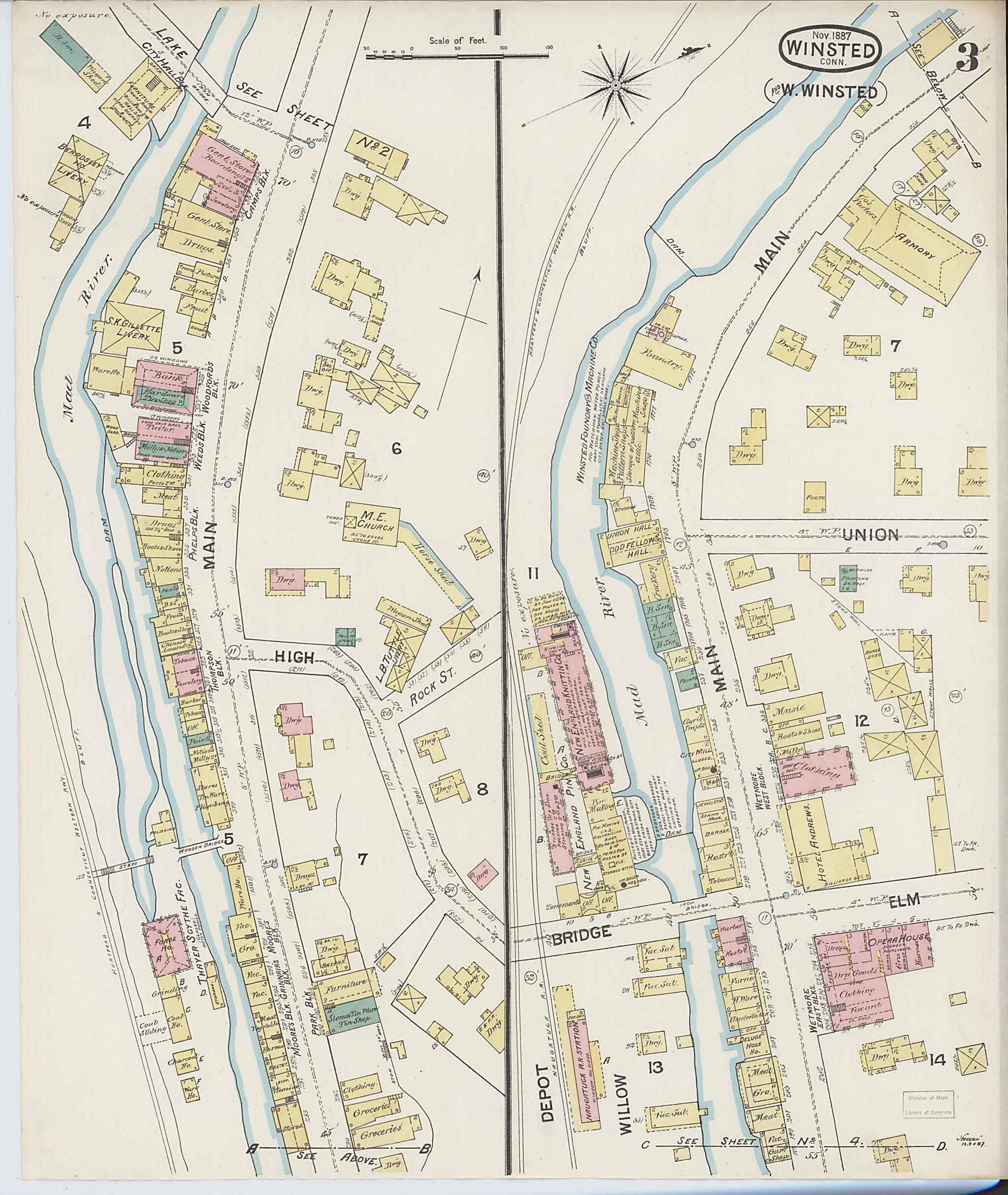 This old map of Winsted, Litchfield County, Connecticut was created by Sanborn Map Company in 1887