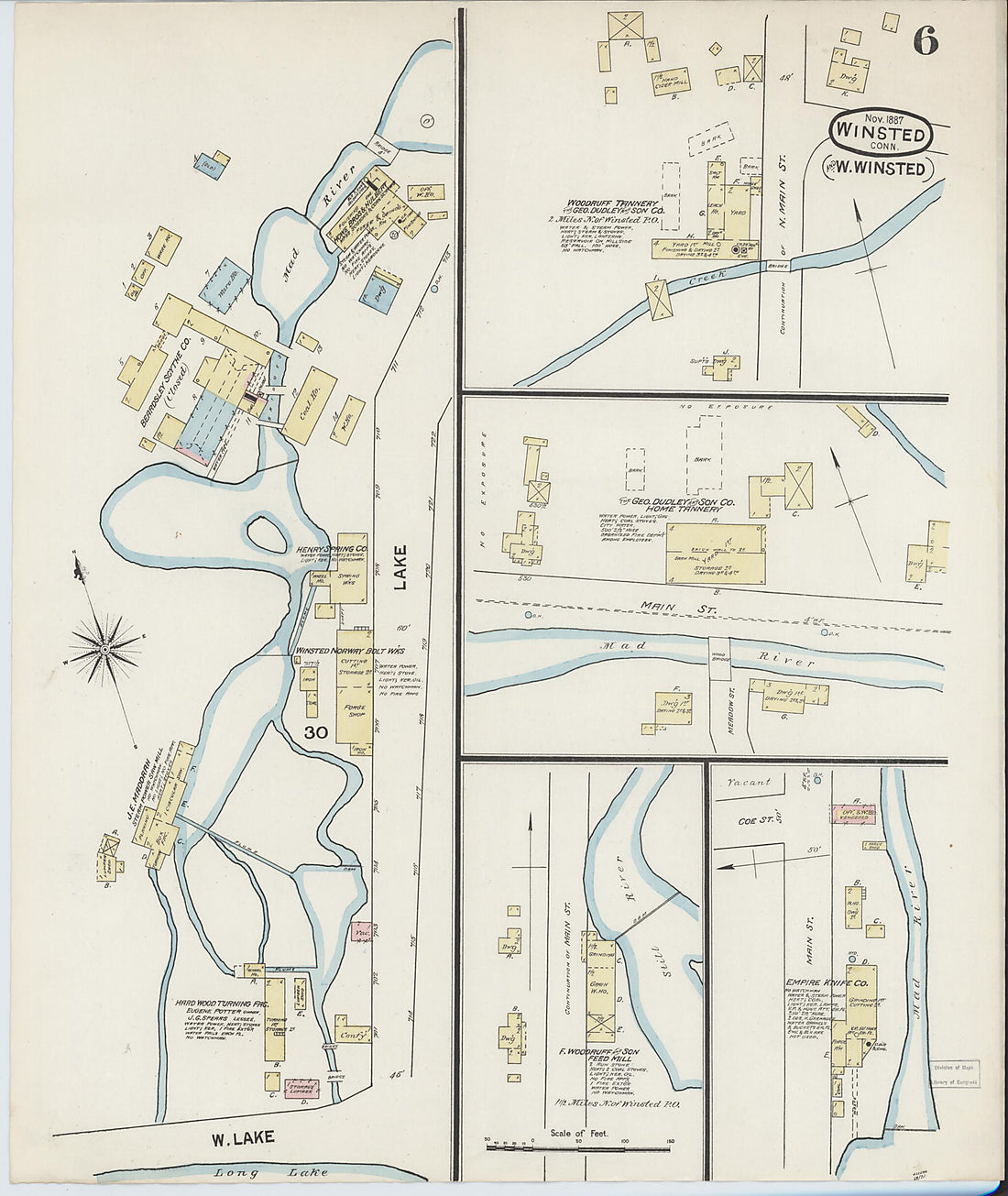 This old map of Winsted, Litchfield County, Connecticut was created by Sanborn Map Company in 1887