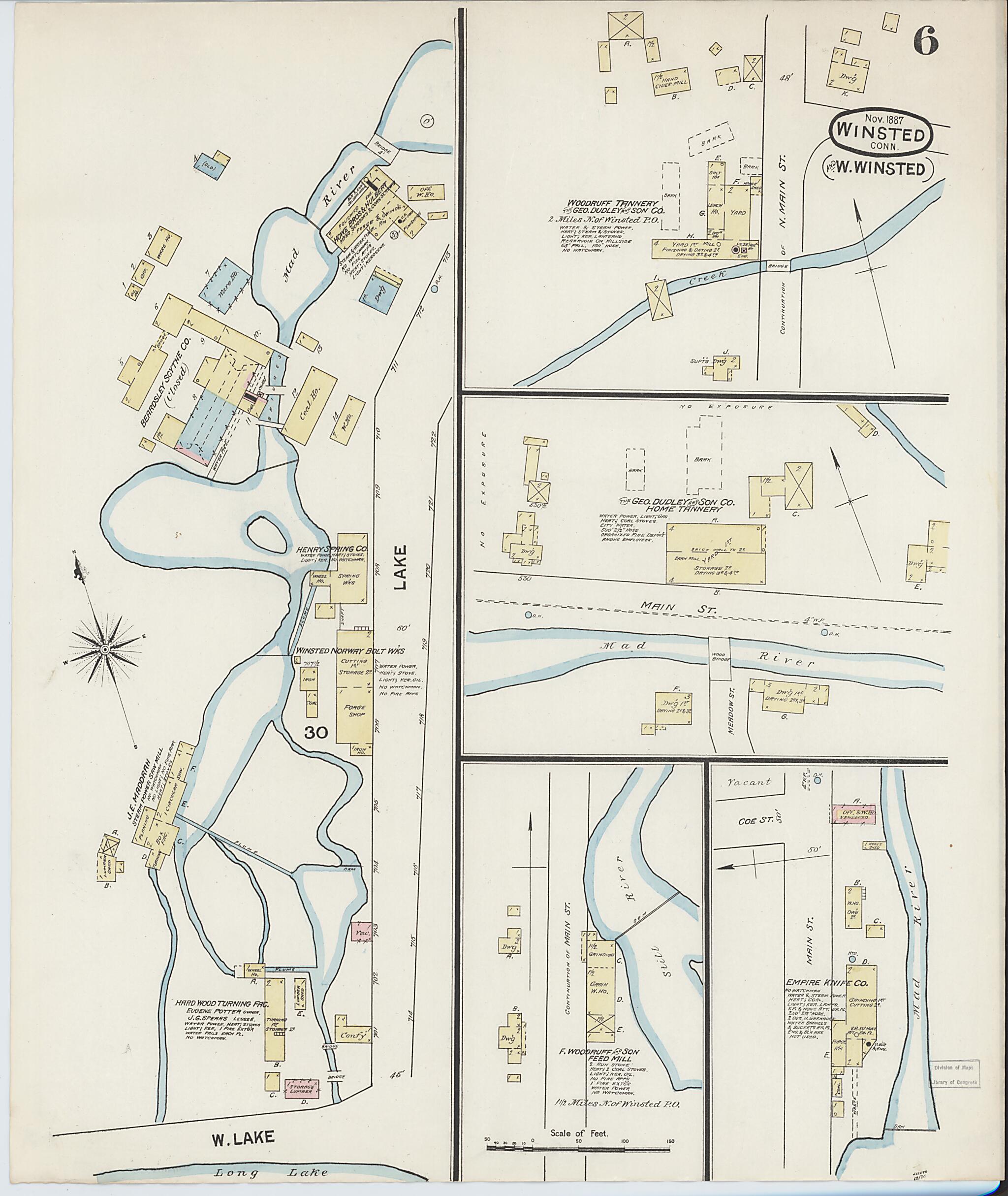 This old map of Winsted, Litchfield County, Connecticut was created by Sanborn Map Company in 1887