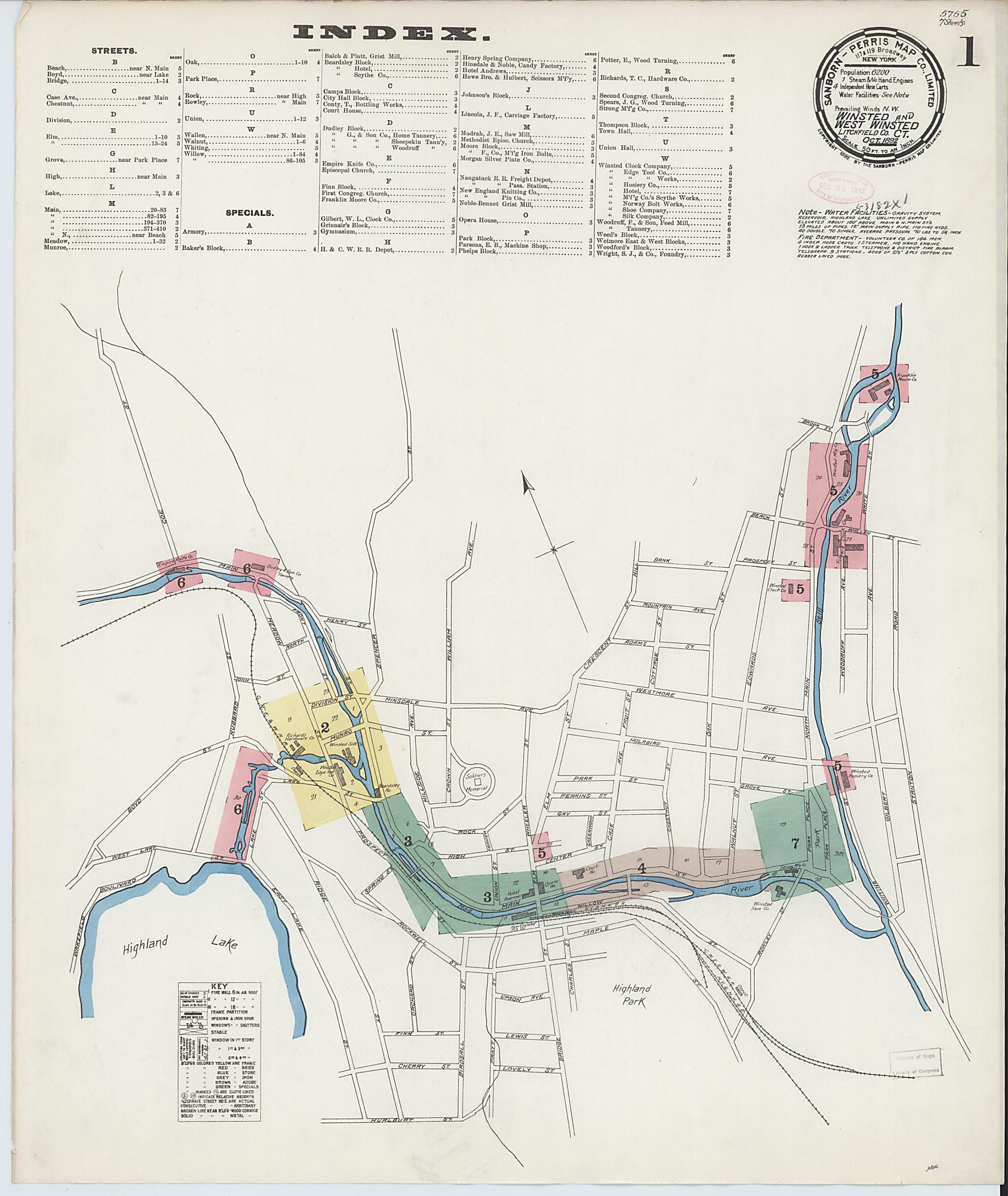 Winsted, Litchfield County, Connecticut 1892 (Sheet 1) by Relic Map Company