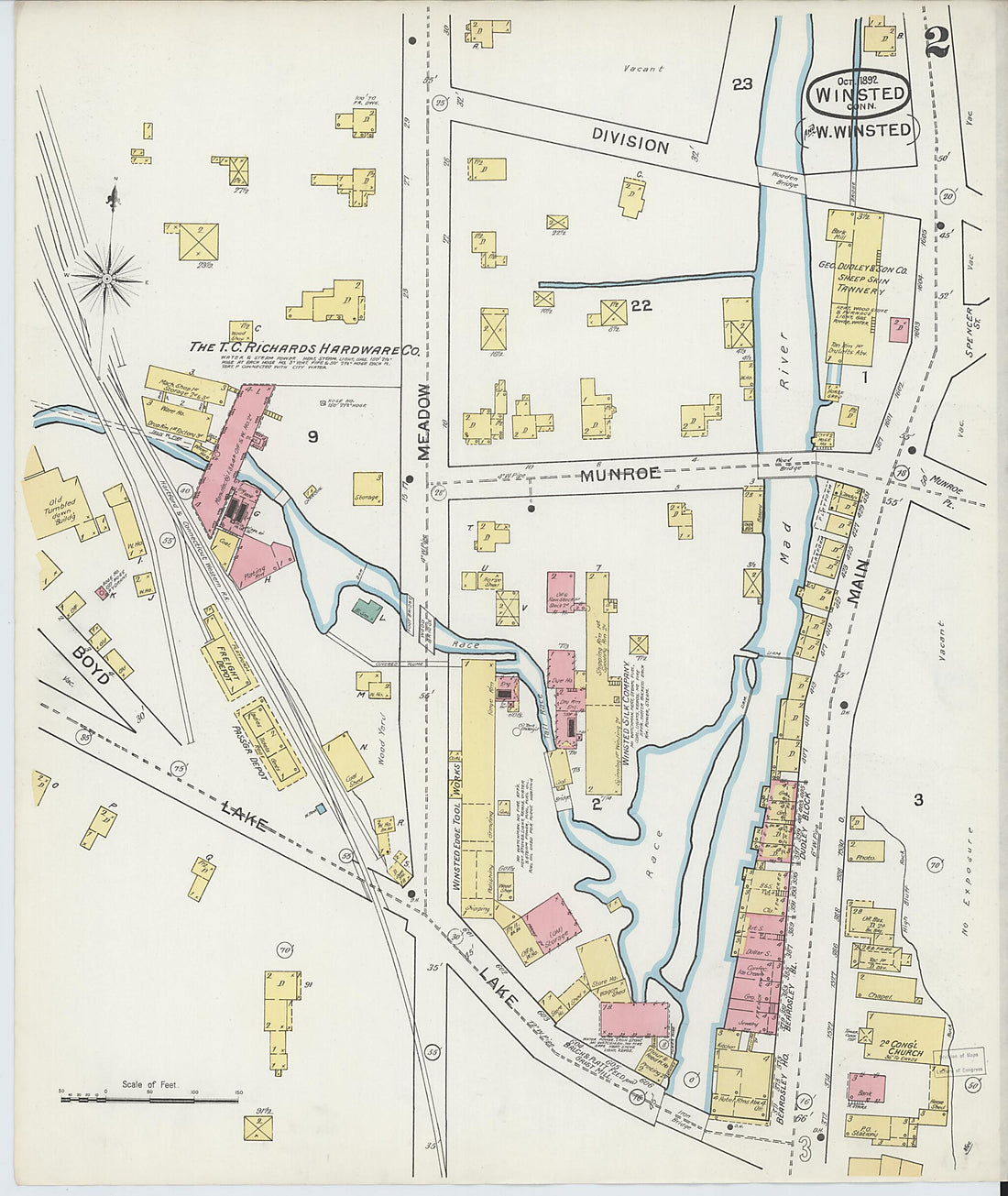 This old map of Winsted, Litchfield County, Connecticut was created by Sanborn Map Company in 1892