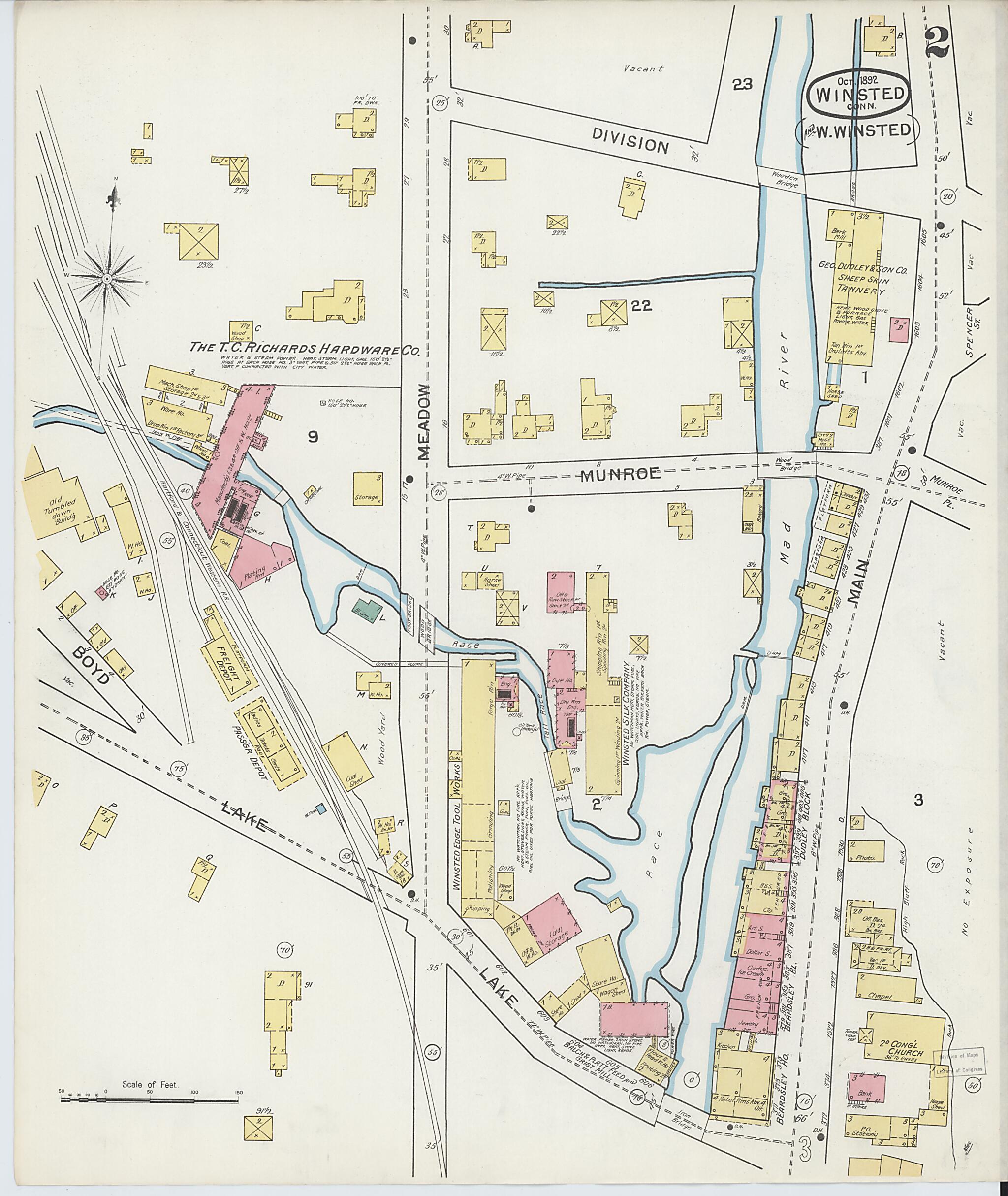 This old map of Winsted, Litchfield County, Connecticut was created by Sanborn Map Company in 1892