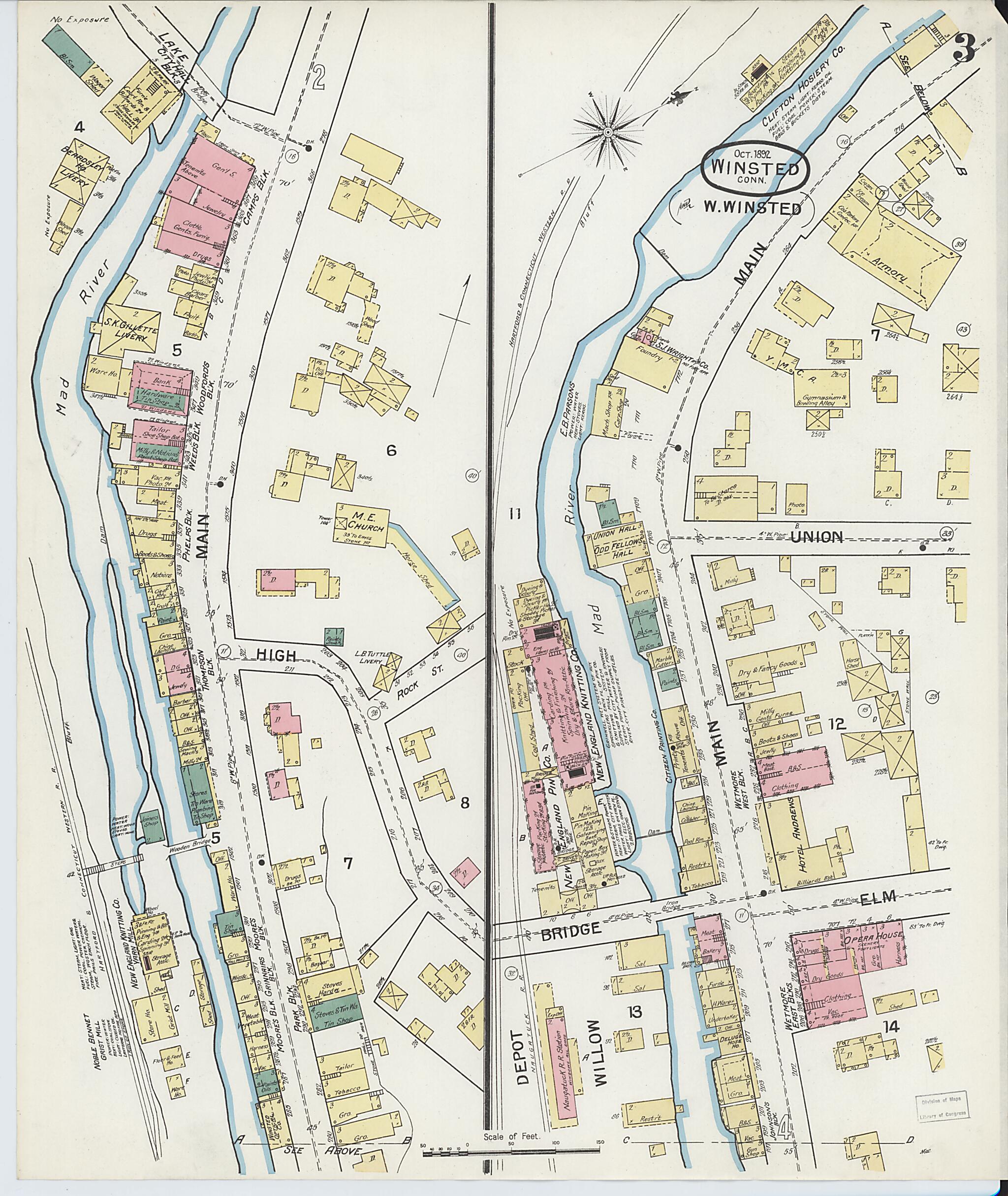 This old map of Winsted, Litchfield County, Connecticut was created by Sanborn Map Company in 1892