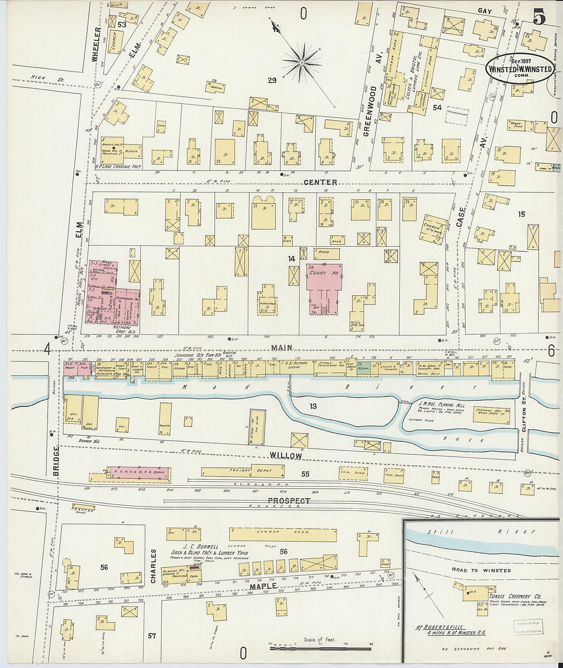 This old map of Winsted, Litchfield County, Connecticut was created by Sanborn Map Company in 1897