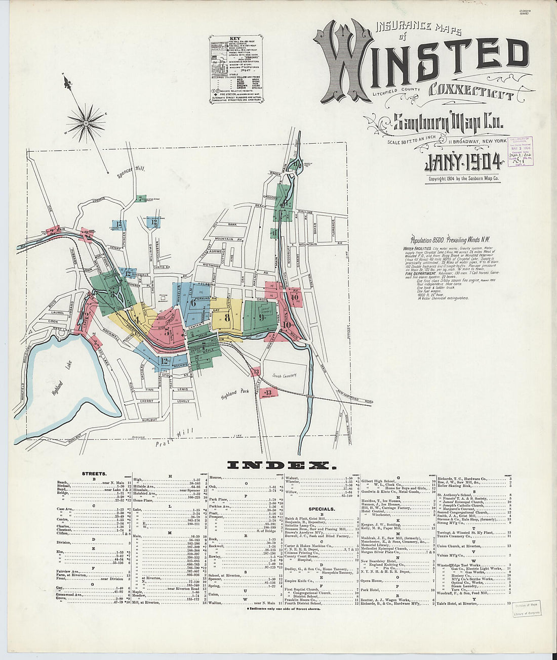 This old map of Winsted, Litchfield County, Connecticut was created by Sanborn Map Company in 1904