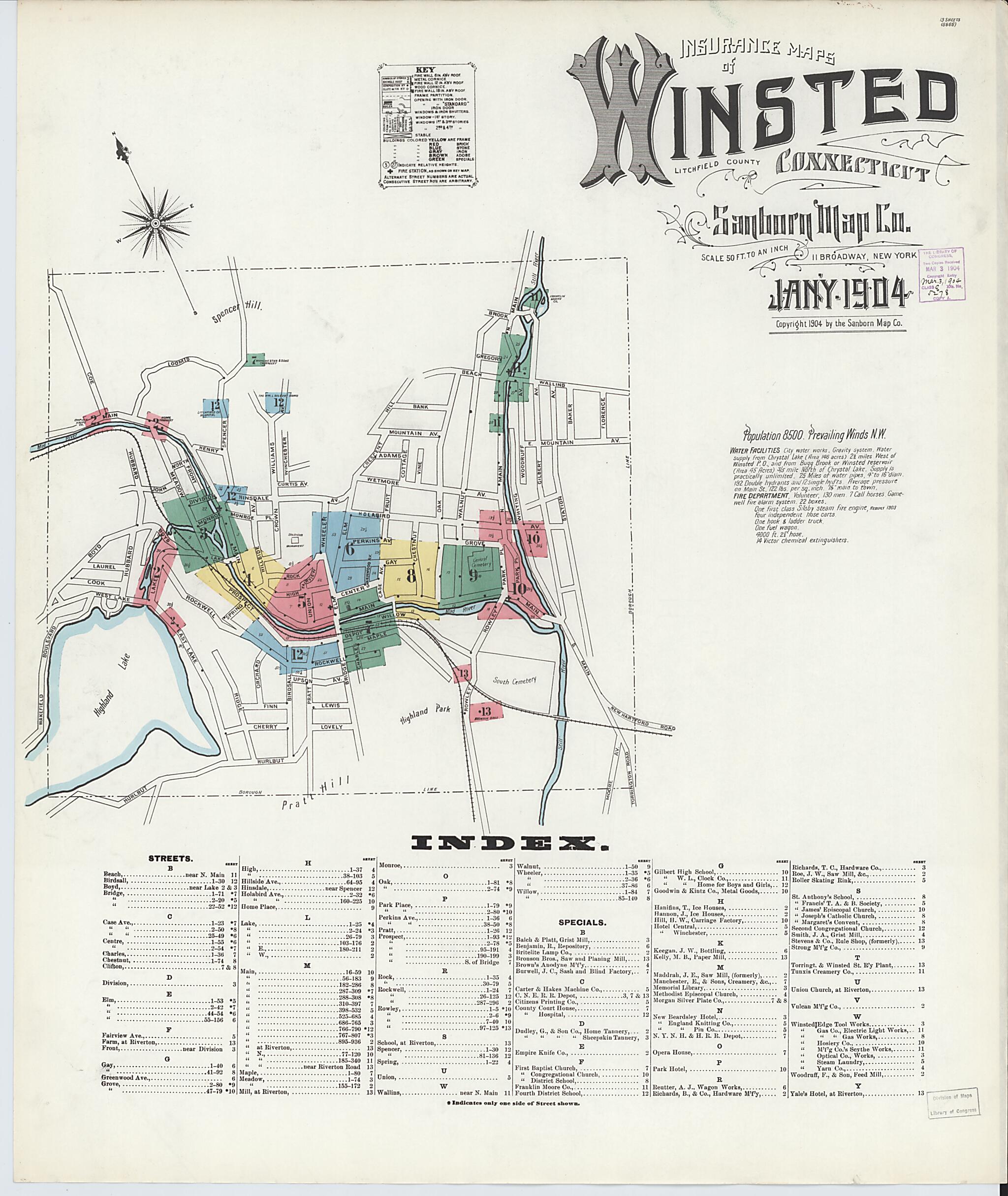 This old map of Winsted, Litchfield County, Connecticut was created by Sanborn Map Company in 1904