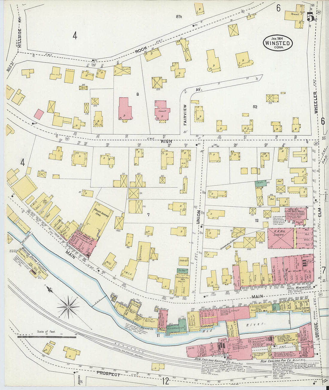 This old map of Winsted, Litchfield County, Connecticut was created by Sanborn Map Company in 1904