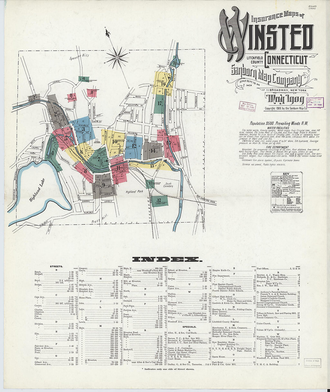 This old map of Winsted, Litchfield County, Connecticut was created by Sanborn Map Company in 1909