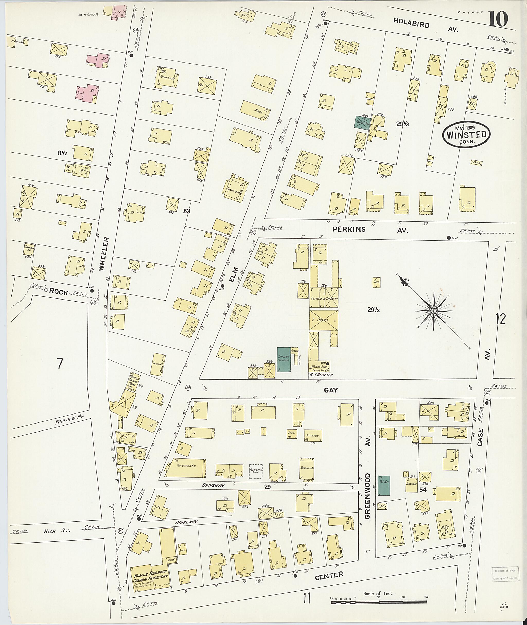 This old map of Winsted, Litchfield County, Connecticut was created by Sanborn Map Company in 1909