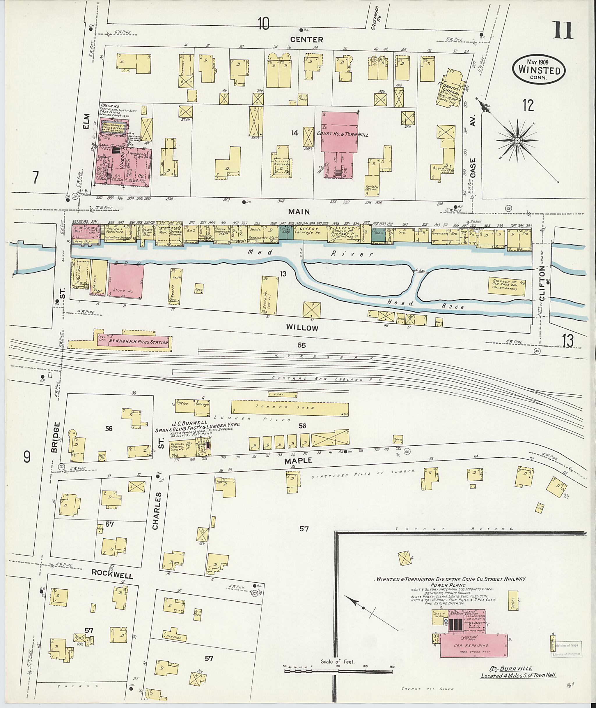 This old map of Winsted, Litchfield County, Connecticut was created by Sanborn Map Company in 1909