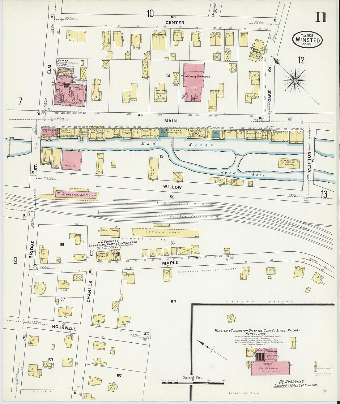 This old map of Winsted, Litchfield County, Connecticut was created by Sanborn Map Company in 1909