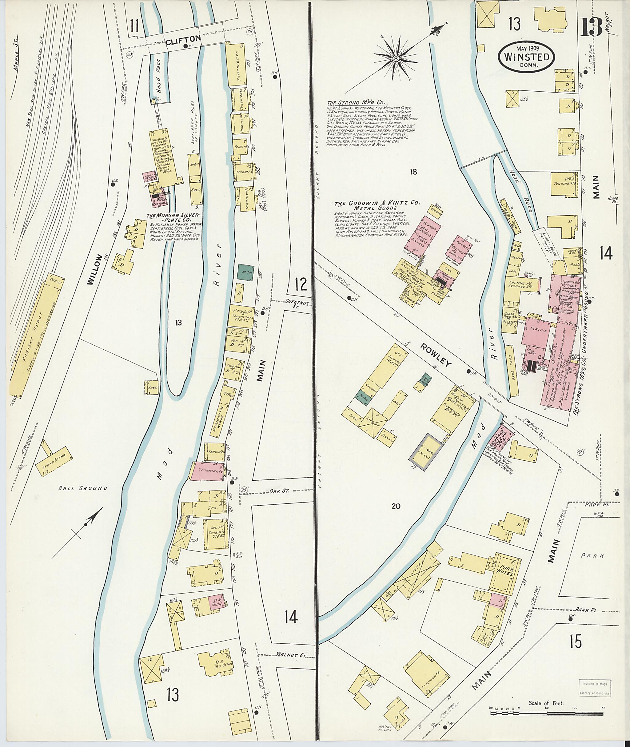 This old map of Winsted, Litchfield County, Connecticut was created by Sanborn Map Company in 1909