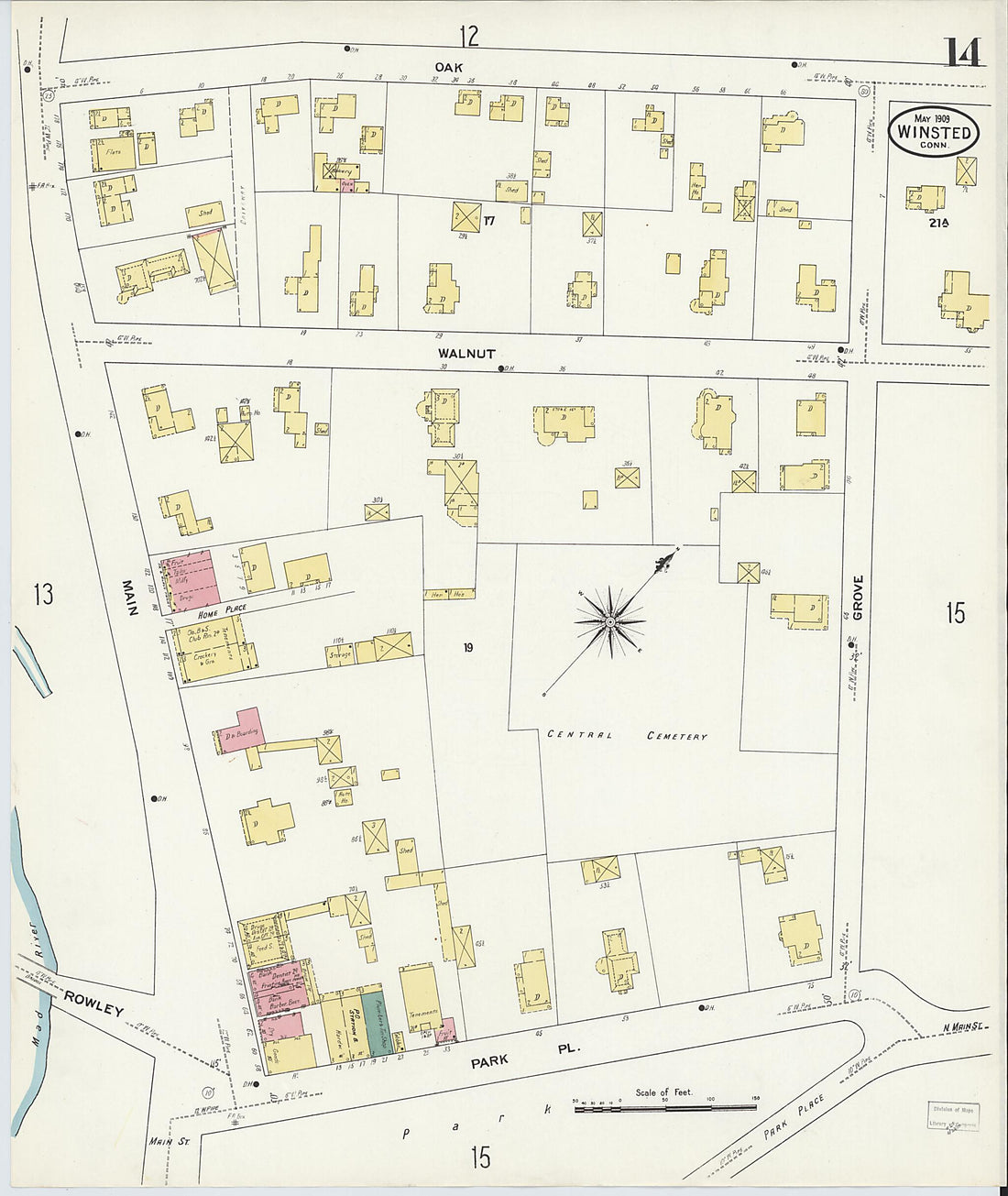 This old map of Winsted, Litchfield County, Connecticut was created by Sanborn Map Company in 1909