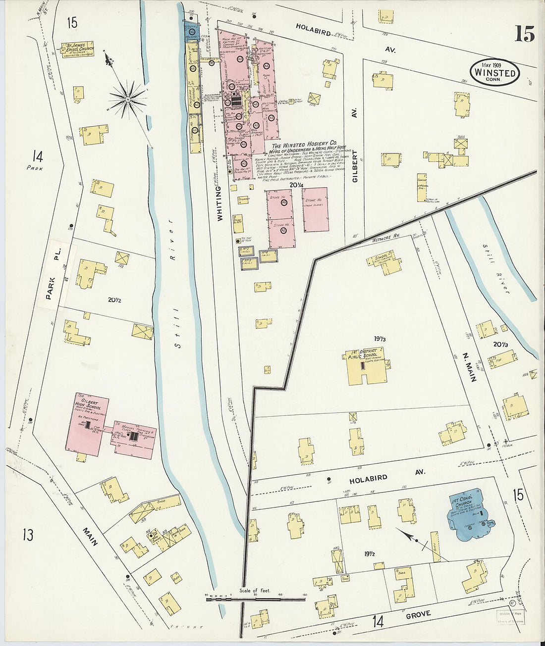 This old map of Winsted, Litchfield County, Connecticut was created by Sanborn Map Company in 1909