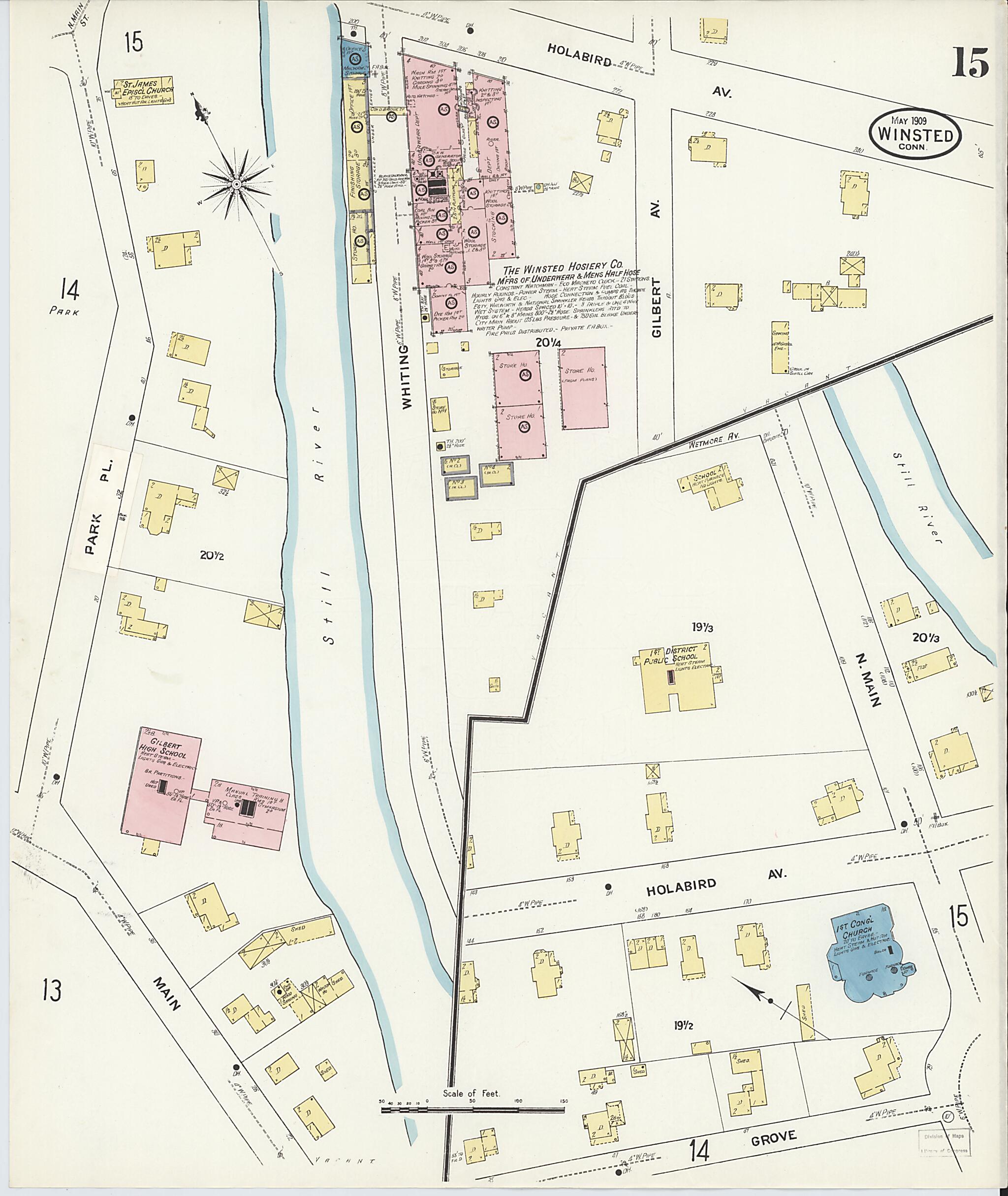 This old map of Winsted, Litchfield County, Connecticut was created by Sanborn Map Company in 1909