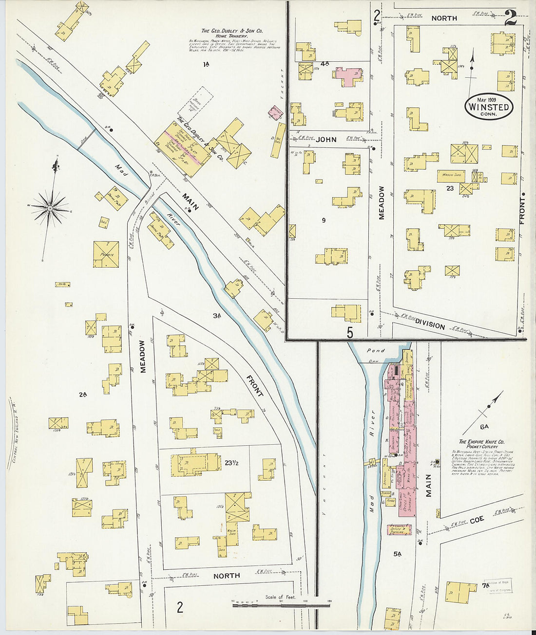 This old map of Winsted, Litchfield County, Connecticut was created by Sanborn Map Company in 1909