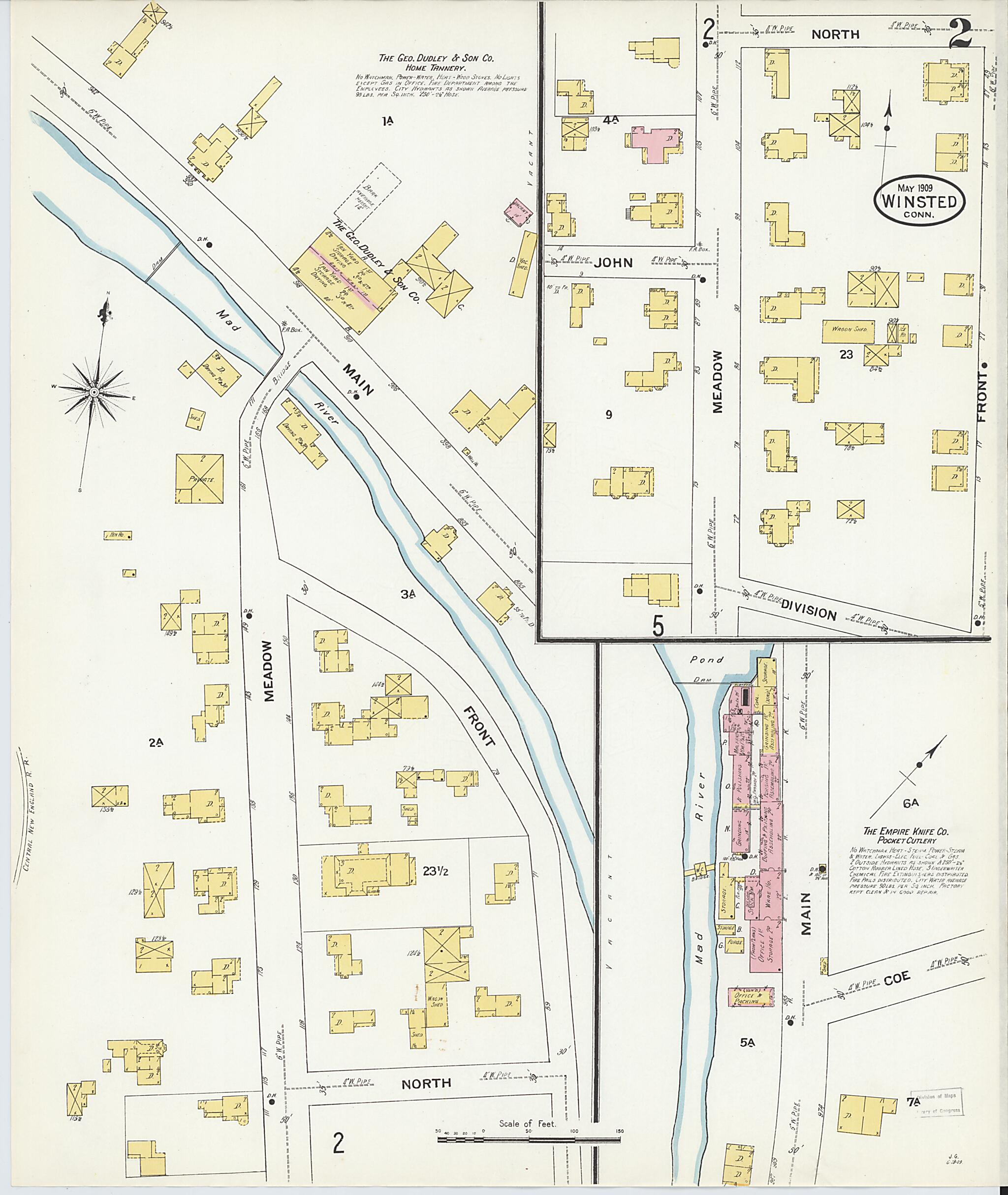 This old map of Winsted, Litchfield County, Connecticut was created by Sanborn Map Company in 1909