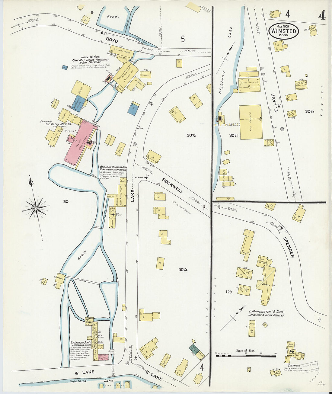 This old map of Winsted, Litchfield County, Connecticut was created by Sanborn Map Company in 1909