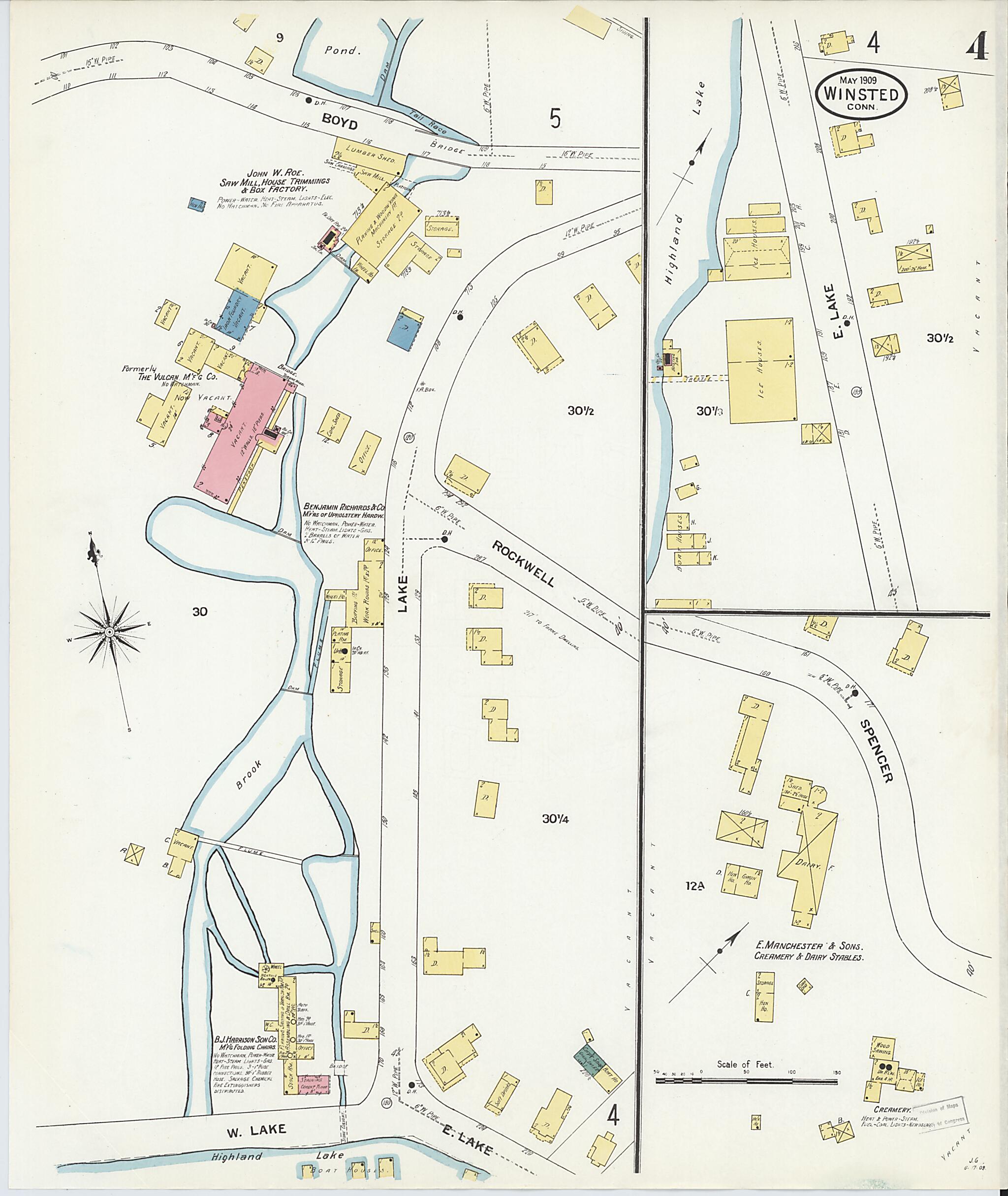 This old map of Winsted, Litchfield County, Connecticut was created by Sanborn Map Company in 1909