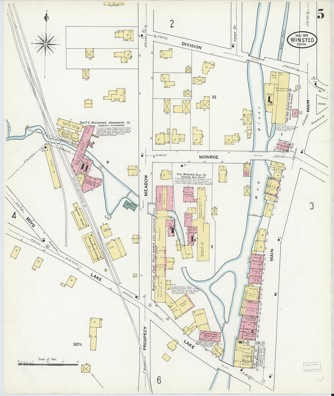 This old map of Winsted, Litchfield County, Connecticut was created by Sanborn Map Company in 1909