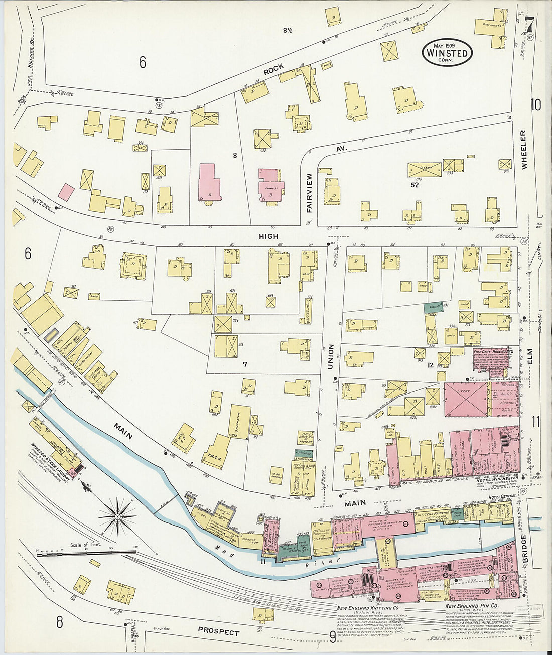 This old map of Winsted, Litchfield County, Connecticut was created by Sanborn Map Company in 1909