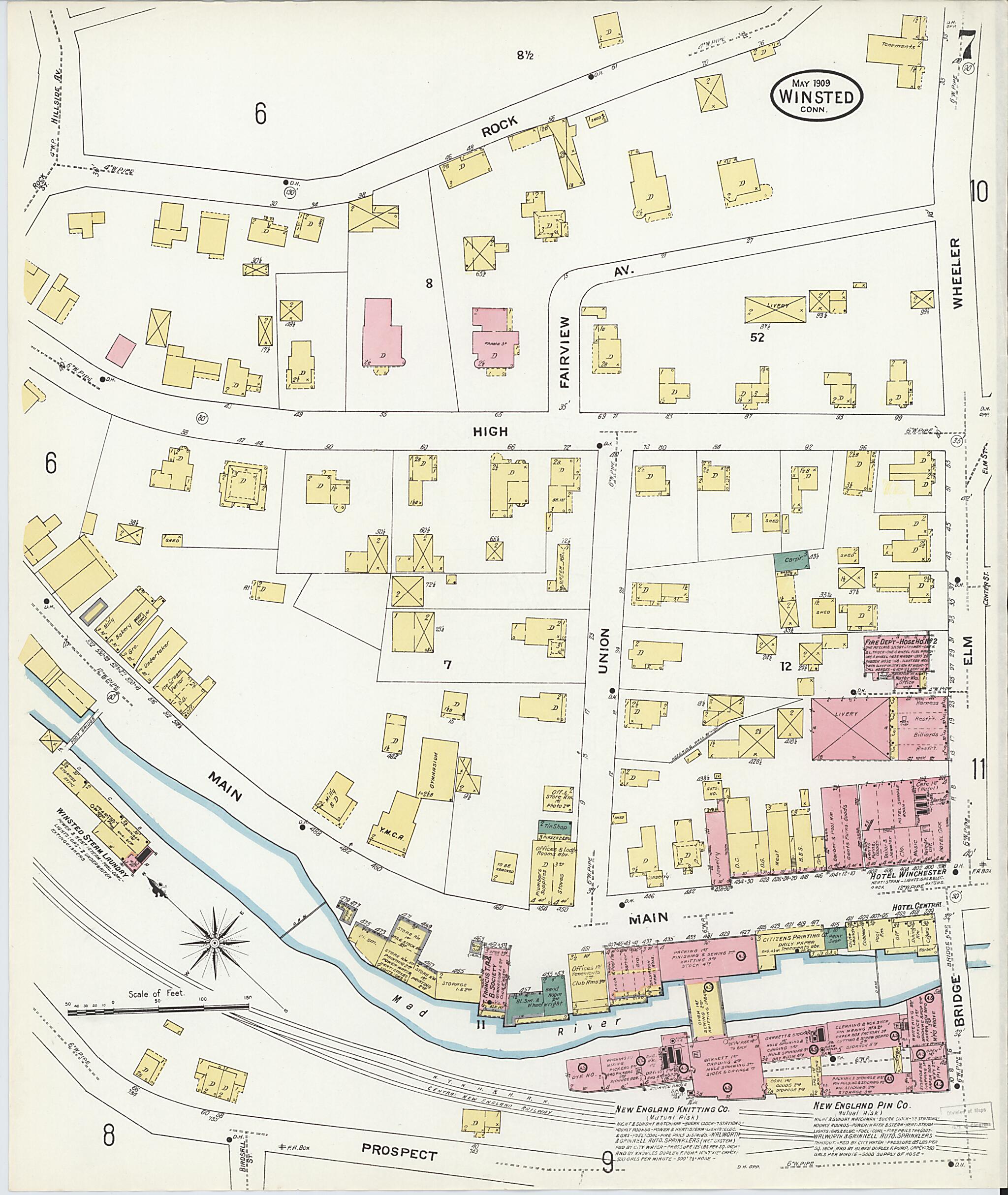 This old map of Winsted, Litchfield County, Connecticut was created by Sanborn Map Company in 1909