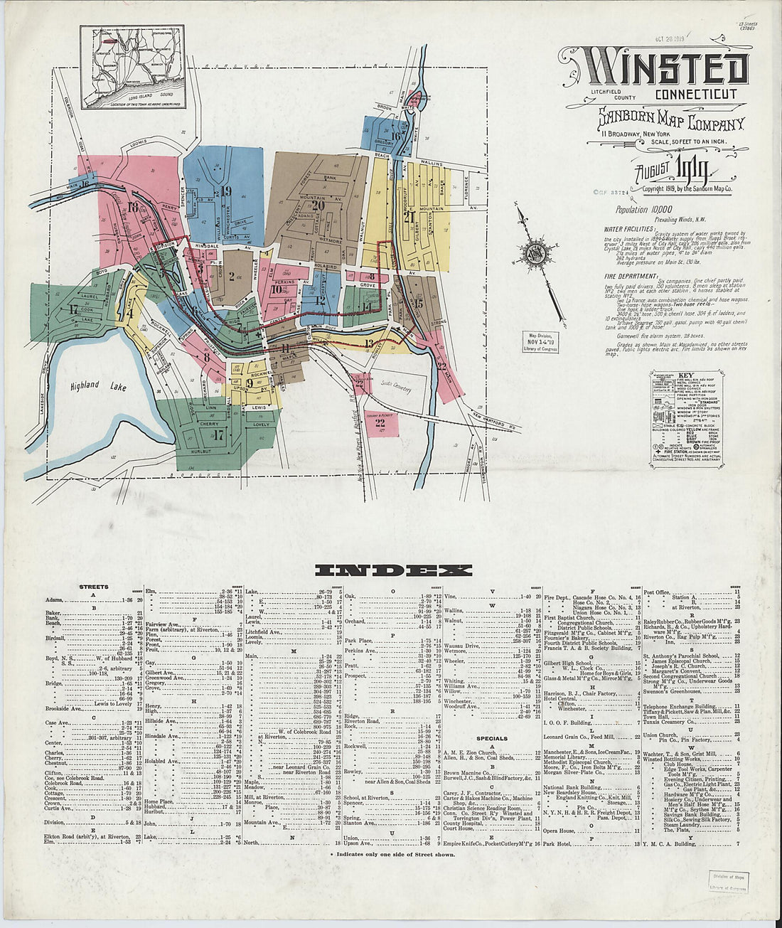 This old map of Winsted, Litchfield County, Connecticut was created by Sanborn Map Company in 1919