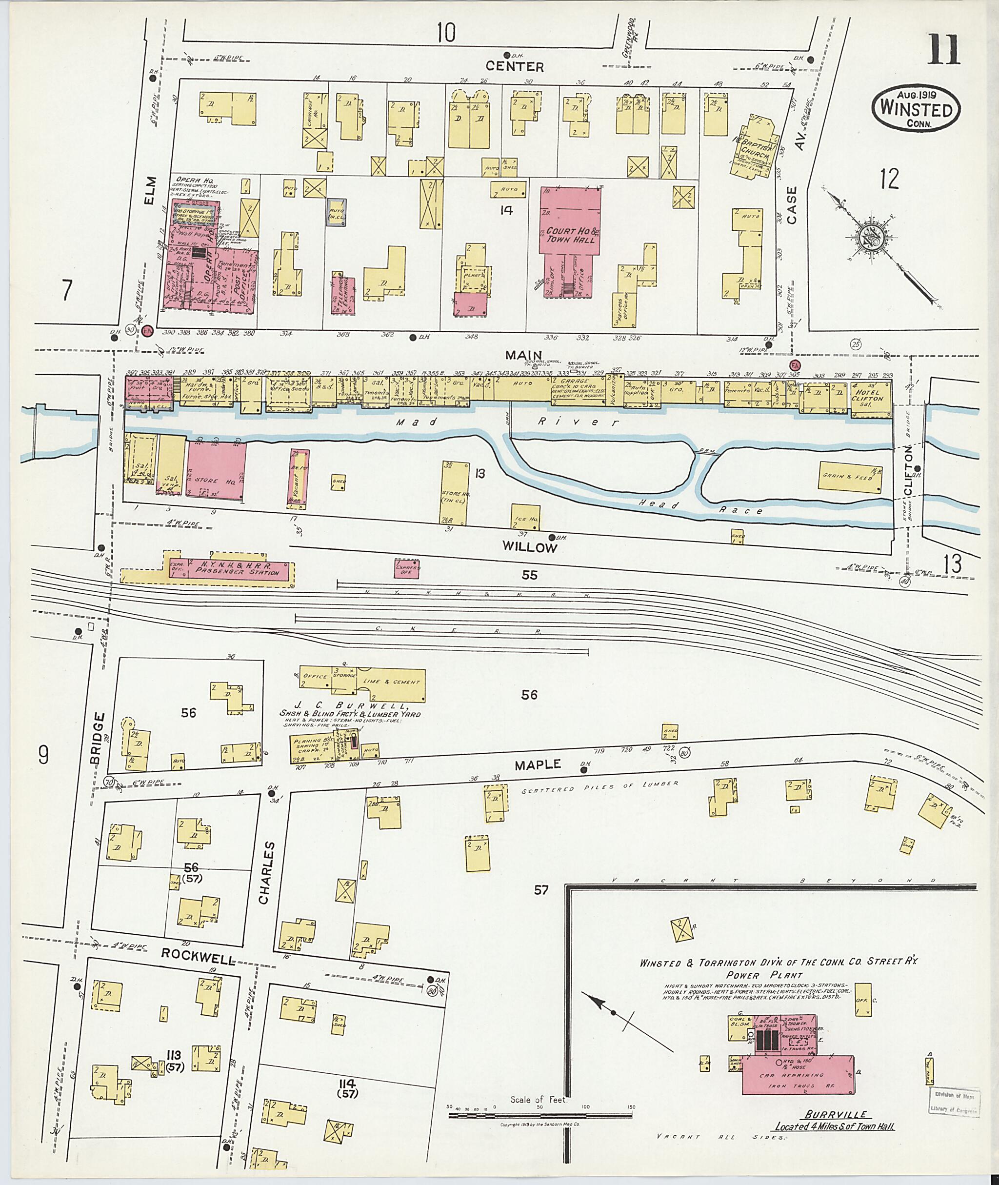 This old map of Winsted, Litchfield County, Connecticut was created by Sanborn Map Company in 1919