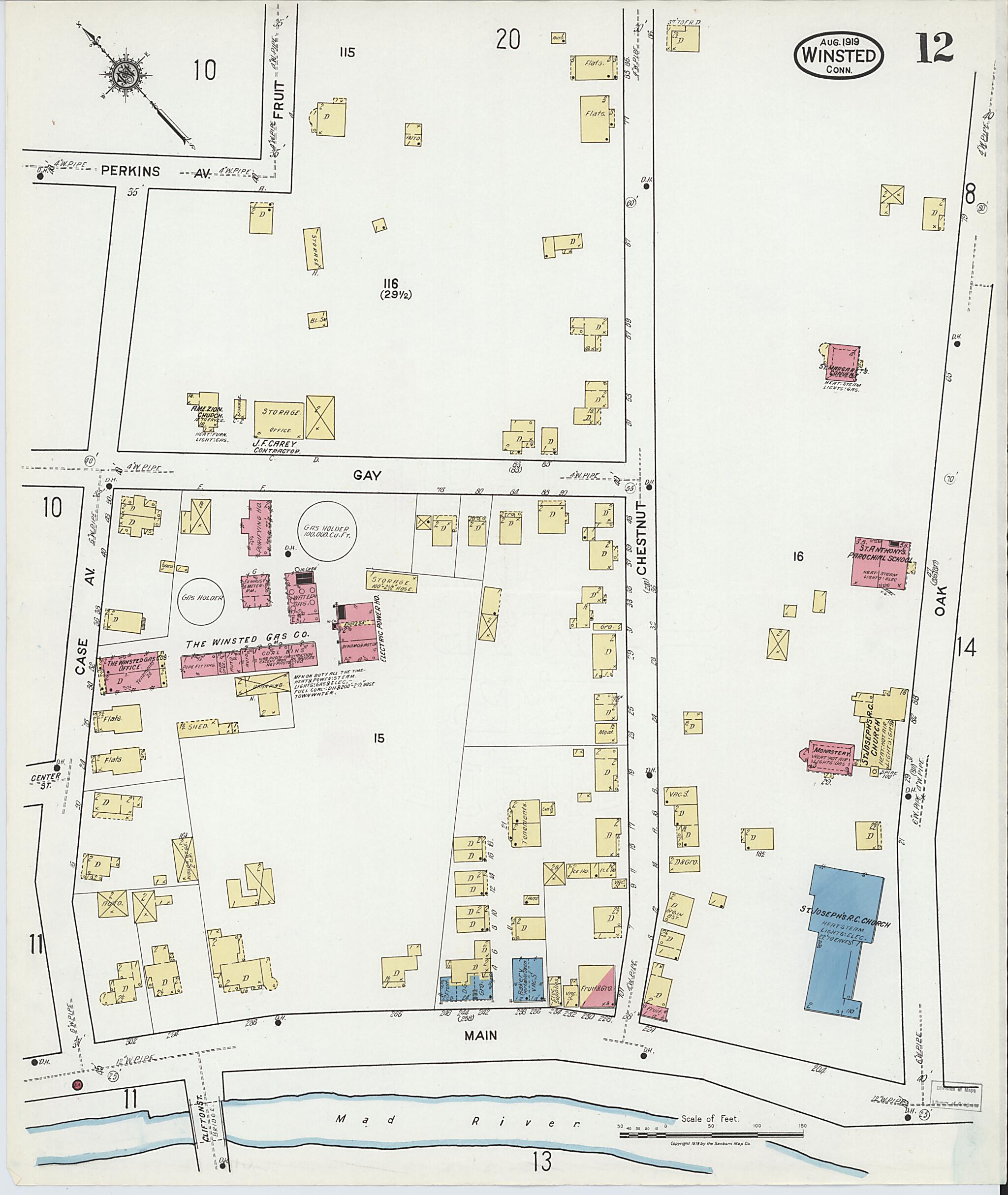 This old map of Winsted, Litchfield County, Connecticut was created by Sanborn Map Company in 1919