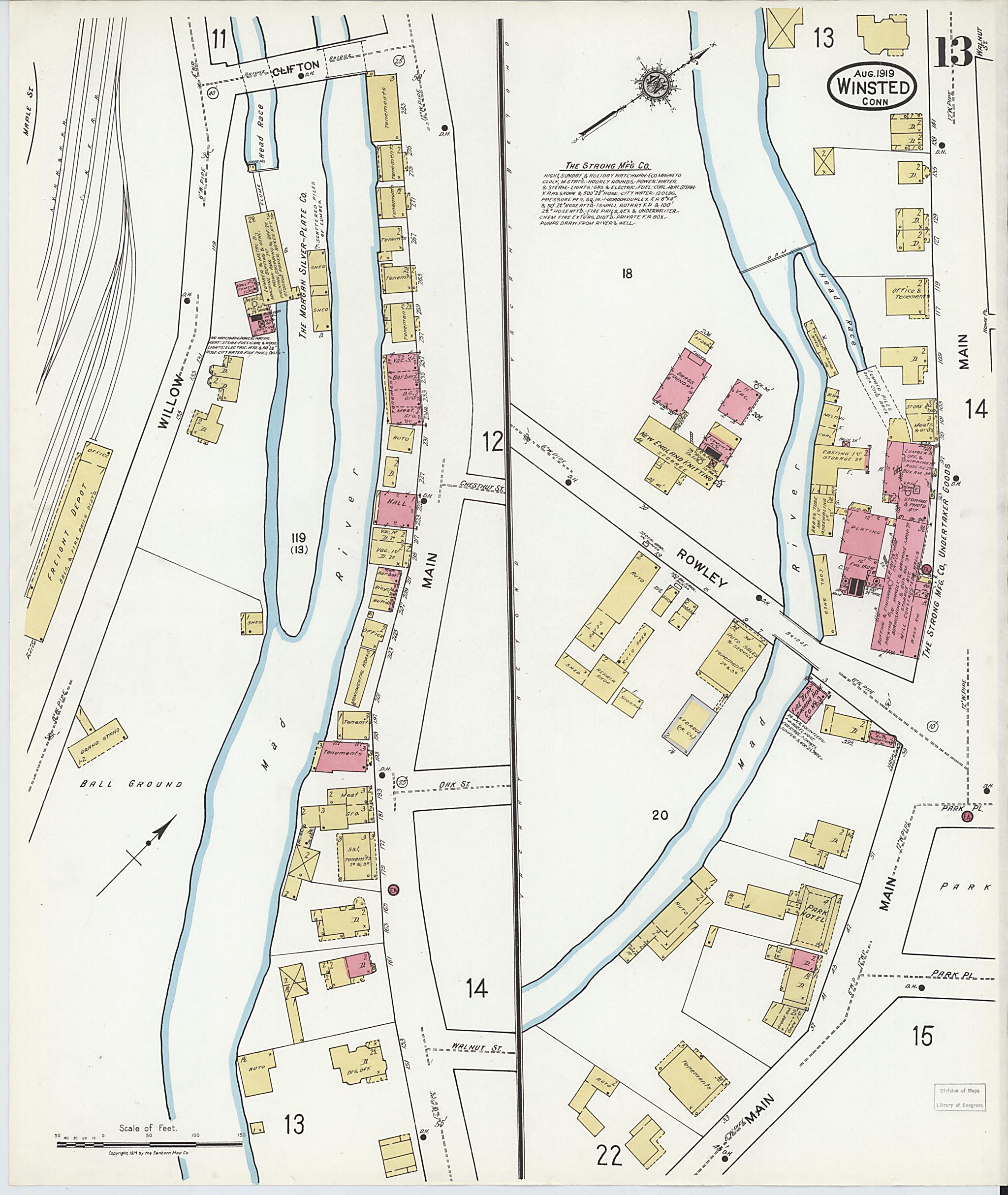 This old map of Winsted, Litchfield County, Connecticut was created by Sanborn Map Company in 1919