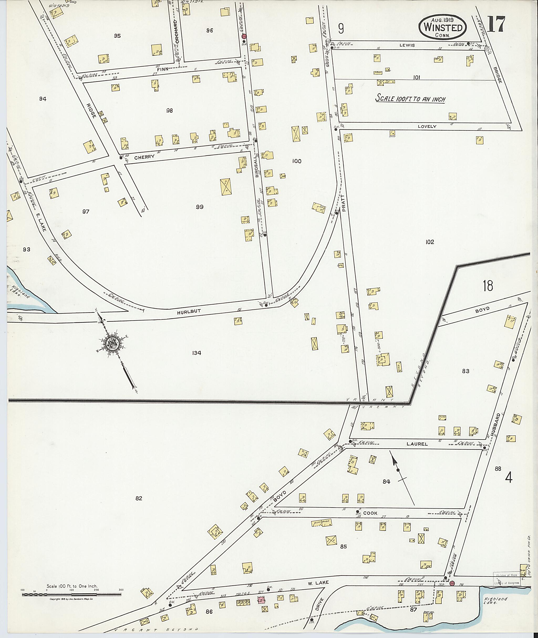 This old map of Winsted, Litchfield County, Connecticut was created by Sanborn Map Company in 1919