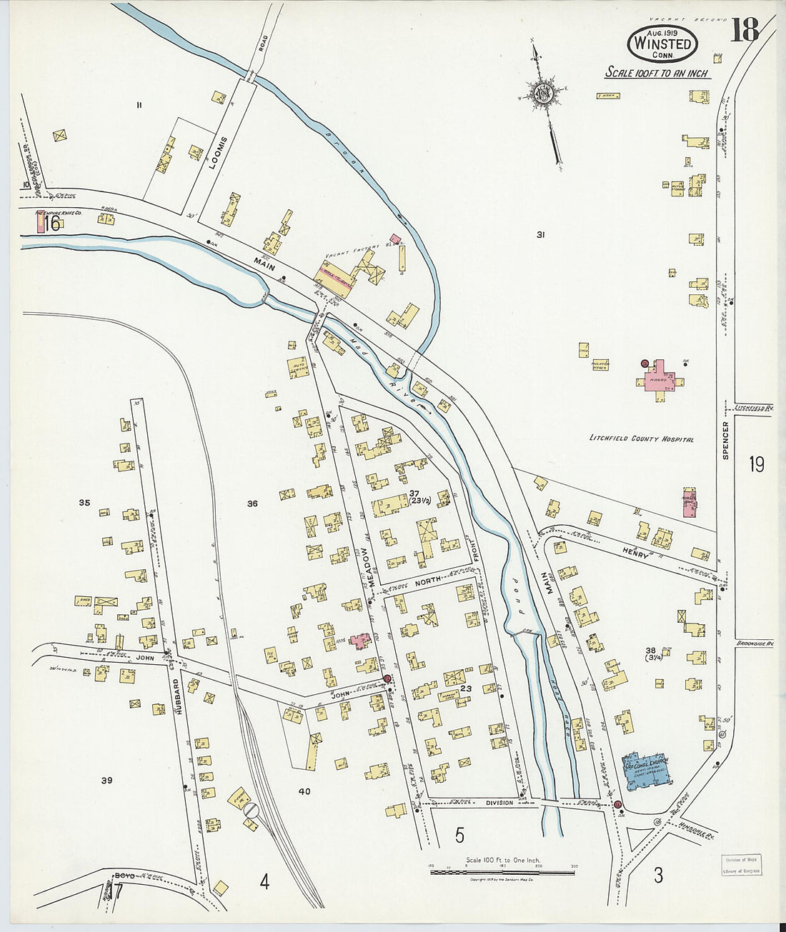 This old map of Winsted, Litchfield County, Connecticut was created by Sanborn Map Company in 1919