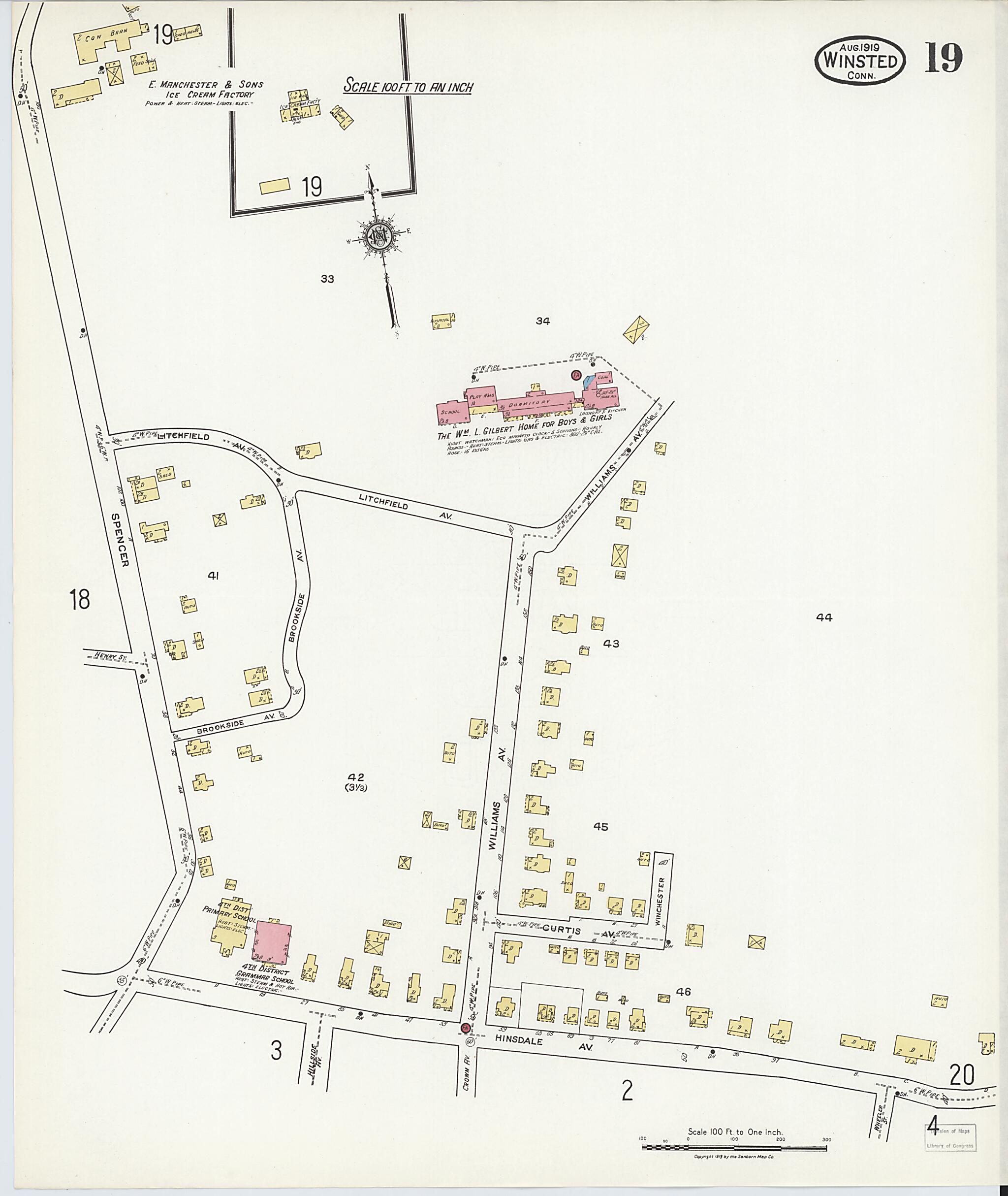 This old map of Winsted, Litchfield County, Connecticut was created by Sanborn Map Company in 1919