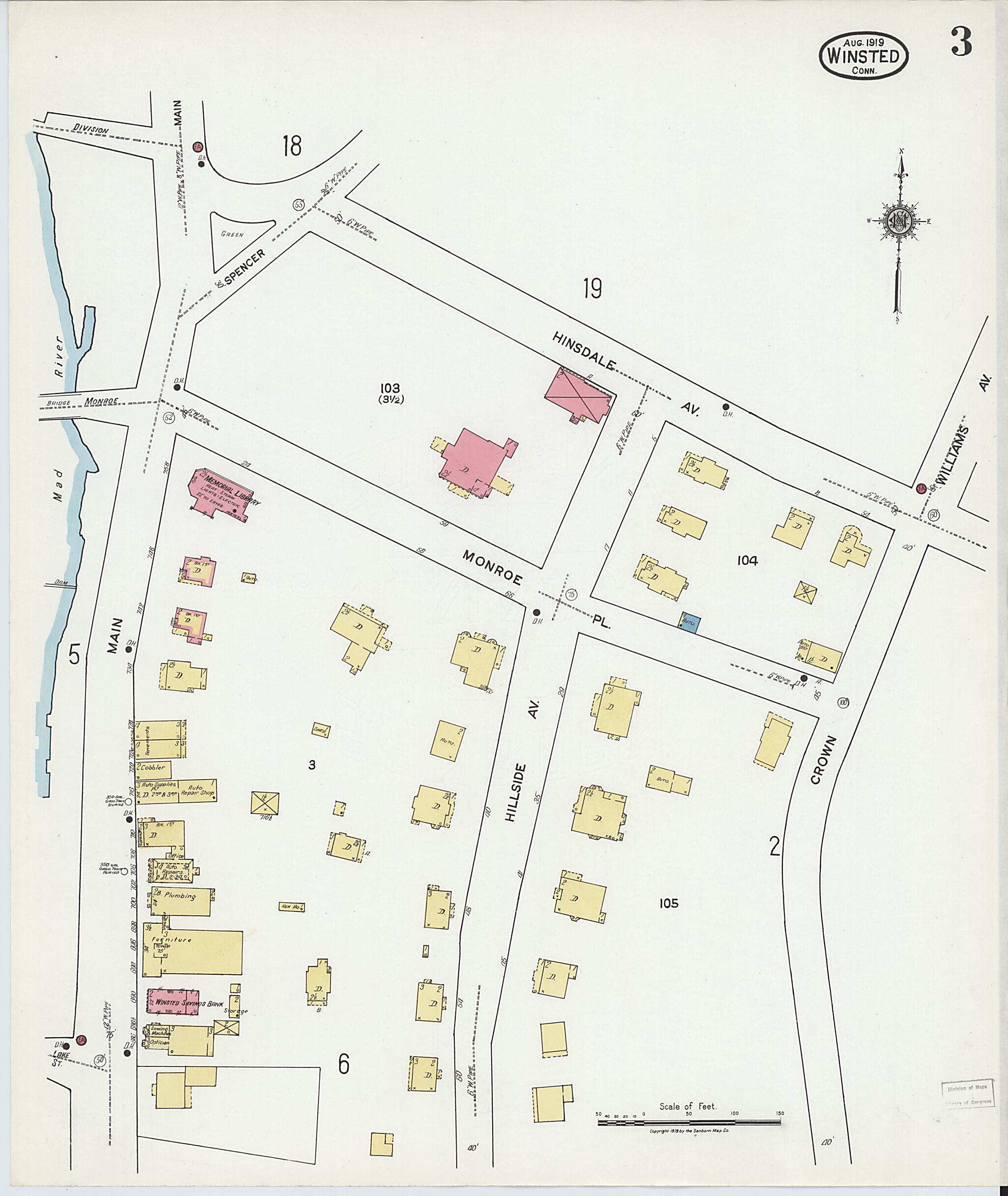 This old map of Winsted, Litchfield County, Connecticut was created by Sanborn Map Company in 1919