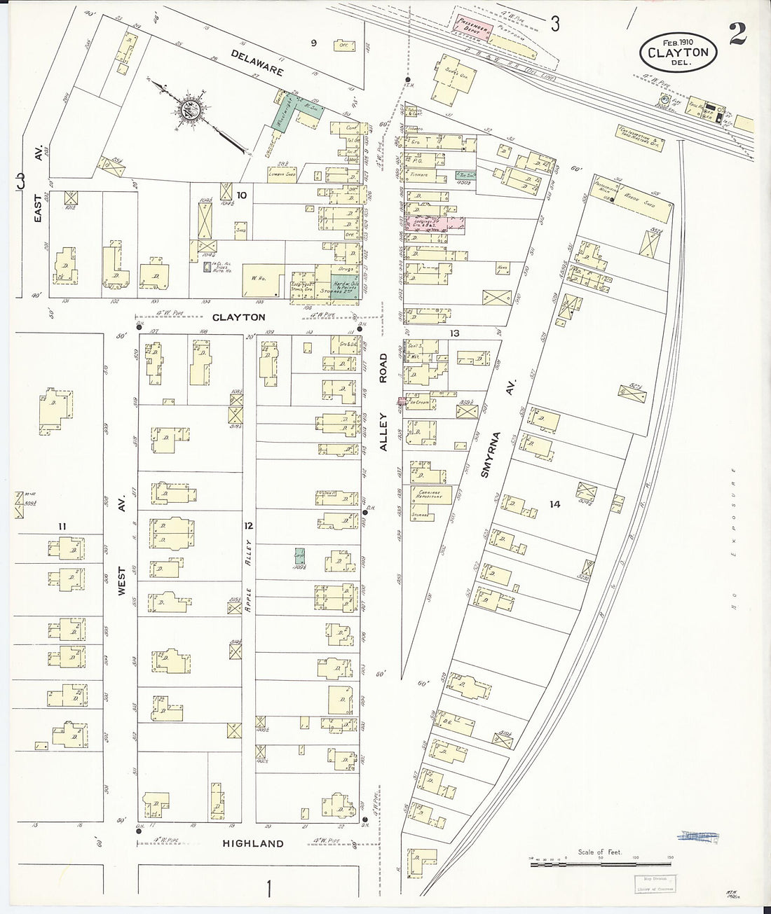This old map of Clayton, Kent County, Delaware was created by Sanborn Map Company in 1910