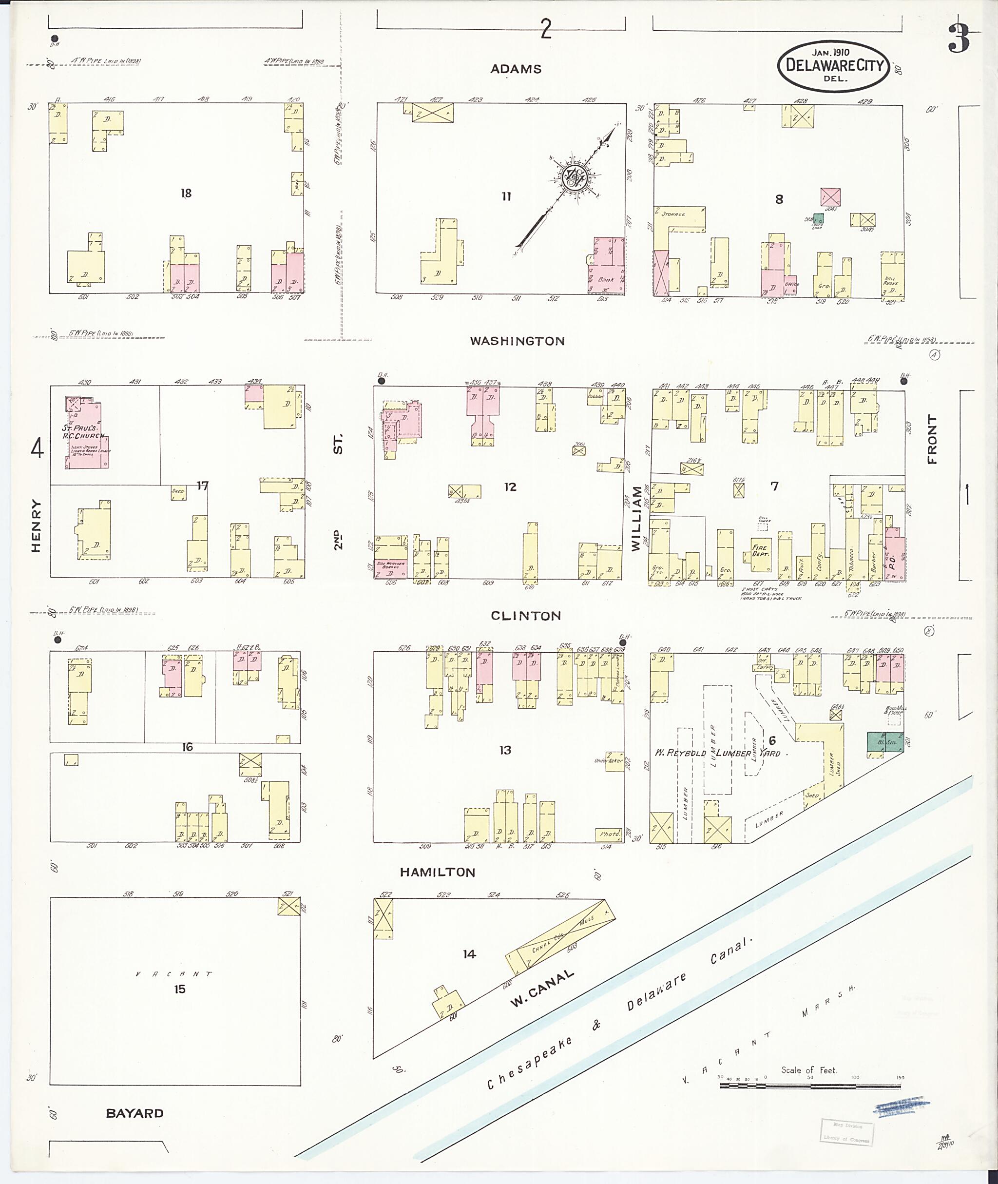 This old map of Delaware City, New Castle County, Delaware was created by Sanborn Map Company in 1910