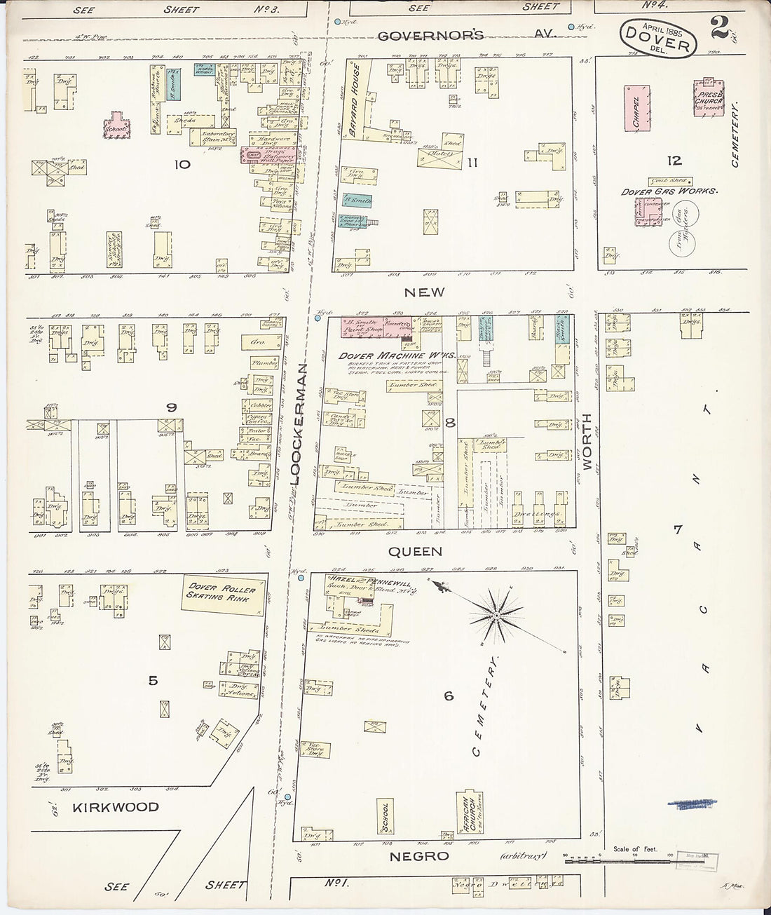This old map of Dover, Kent County, Delaware was created by Sanborn Map Company in 1885