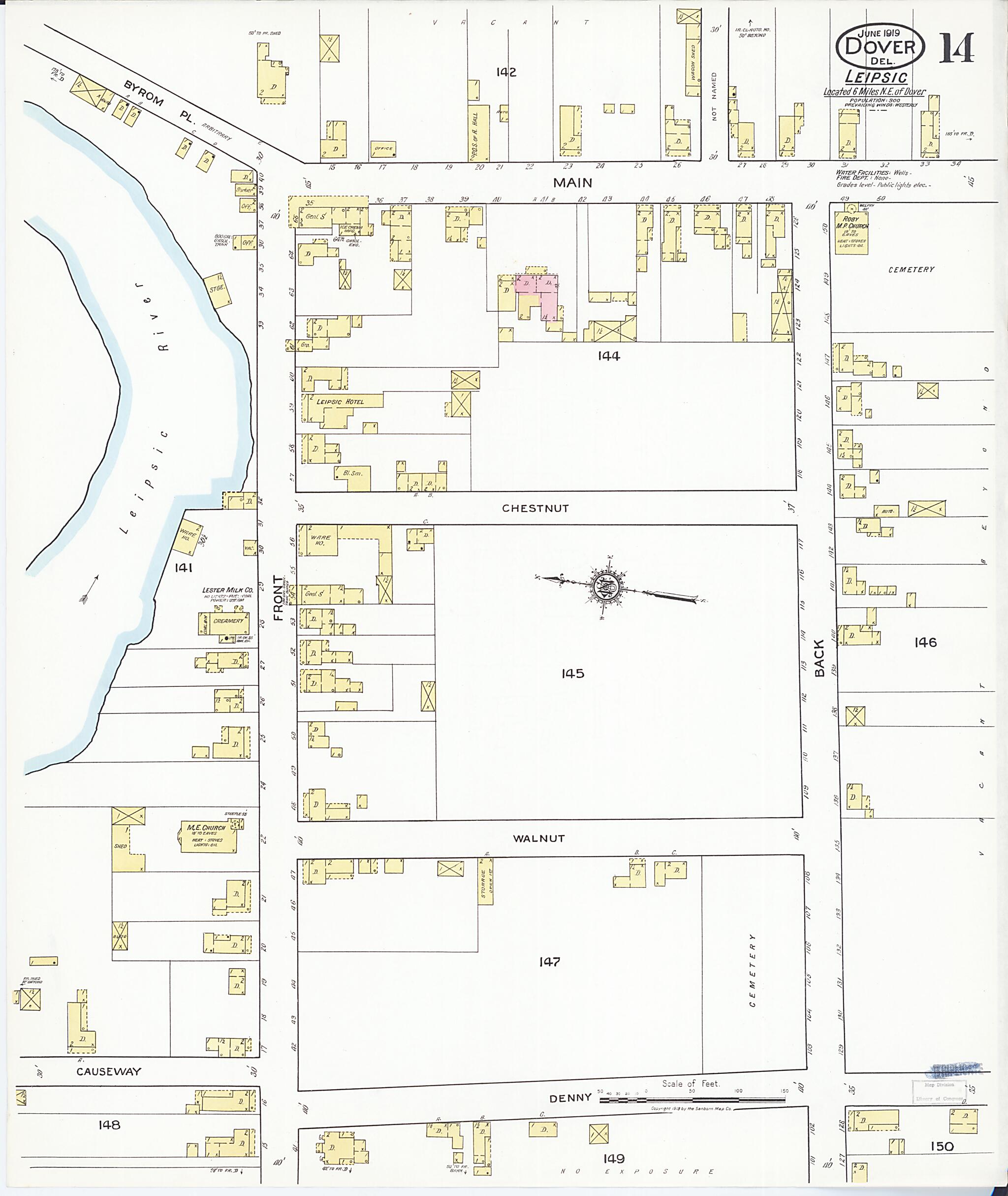 This old map of Dover, Kent County, Delaware was created by Sanborn Map Company in 1919