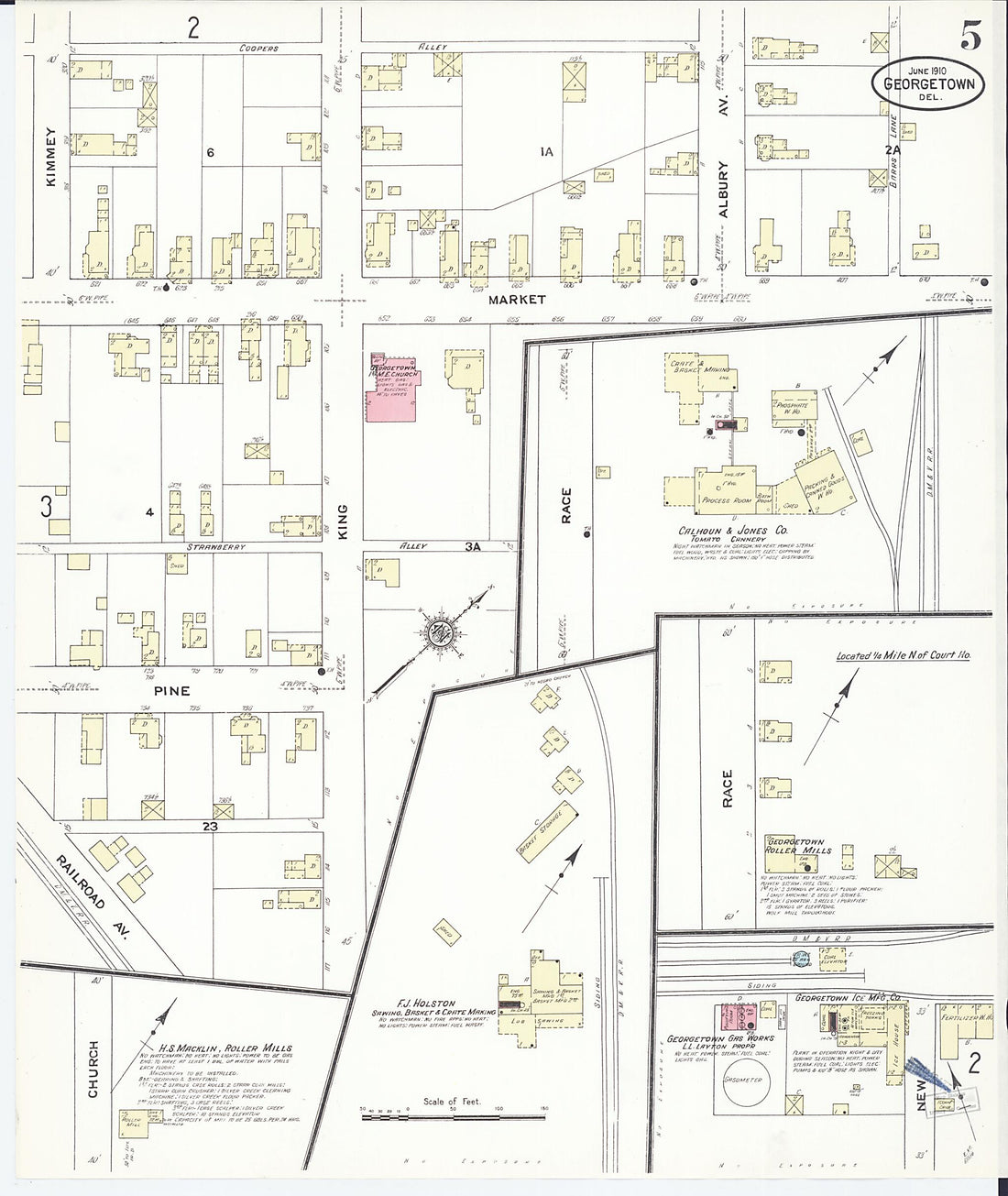 This old map of Georgetown, Sussex County, Delaware was created by Sanborn Map Company in 1910