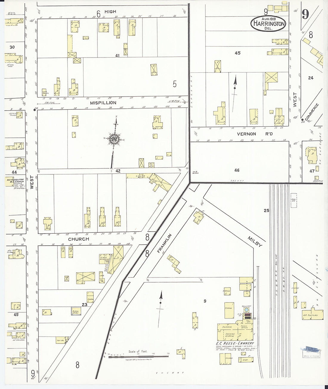 This old map of Harrington, Kent County, Delaware was created by Sanborn Map Company in 1919