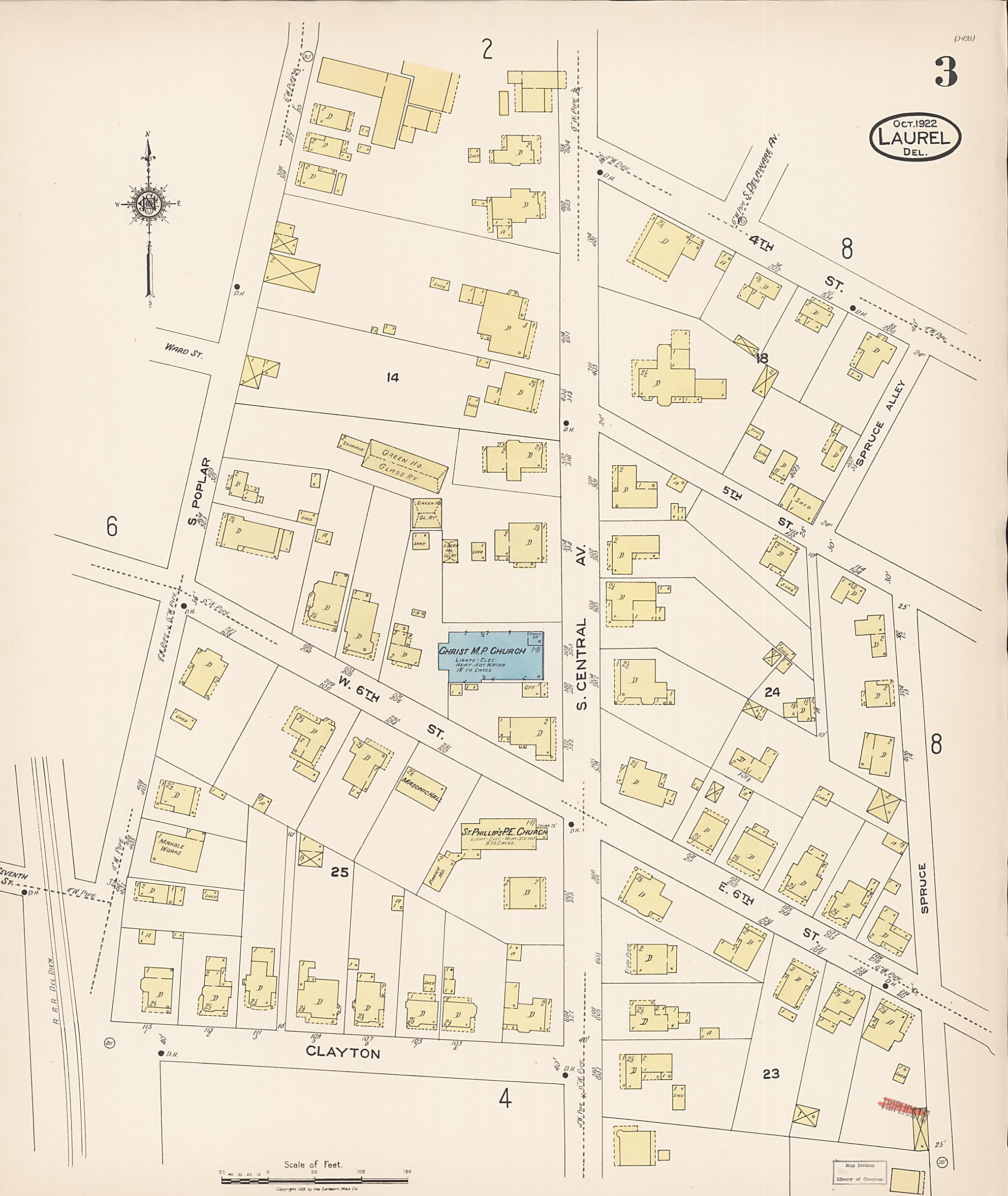This old map of Laurel, Sussex County, Delaware was created by Sanborn Map Company in 1922