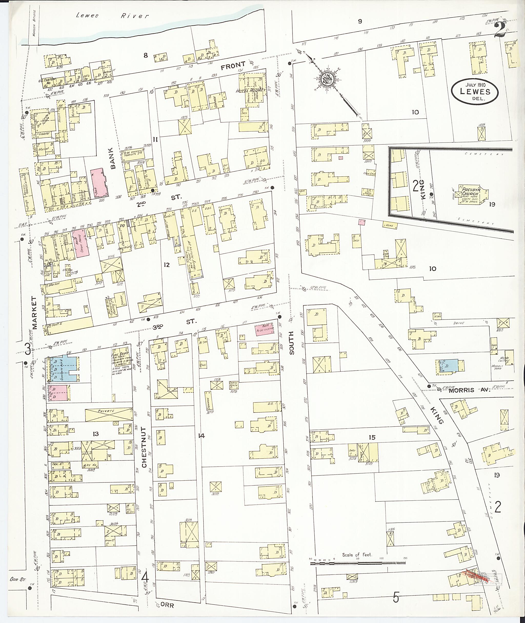 This old map of Rehoboth, Sussex County, Delaware was created by Sanborn Map Company in 1910